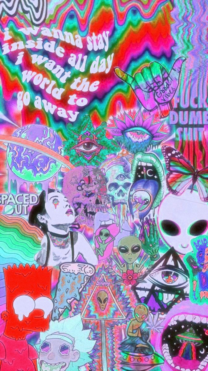 Aesthetic phone background with cartoon characters and a rainbow background - Graffiti, trippy