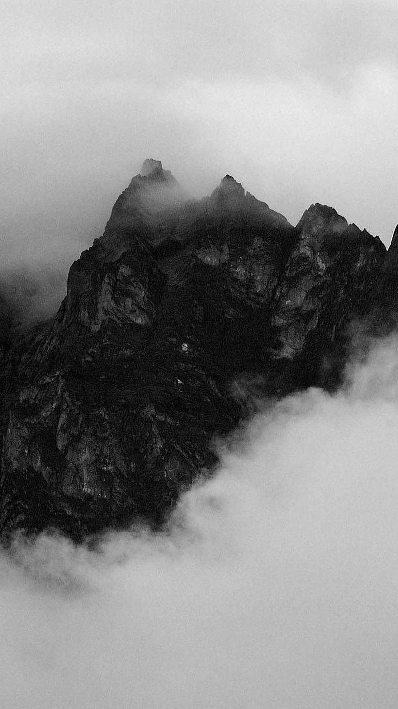 Aesthetic Foggy Black Mountains, aesthetic black, foggy, black mountains, white, HD phone wallpaper