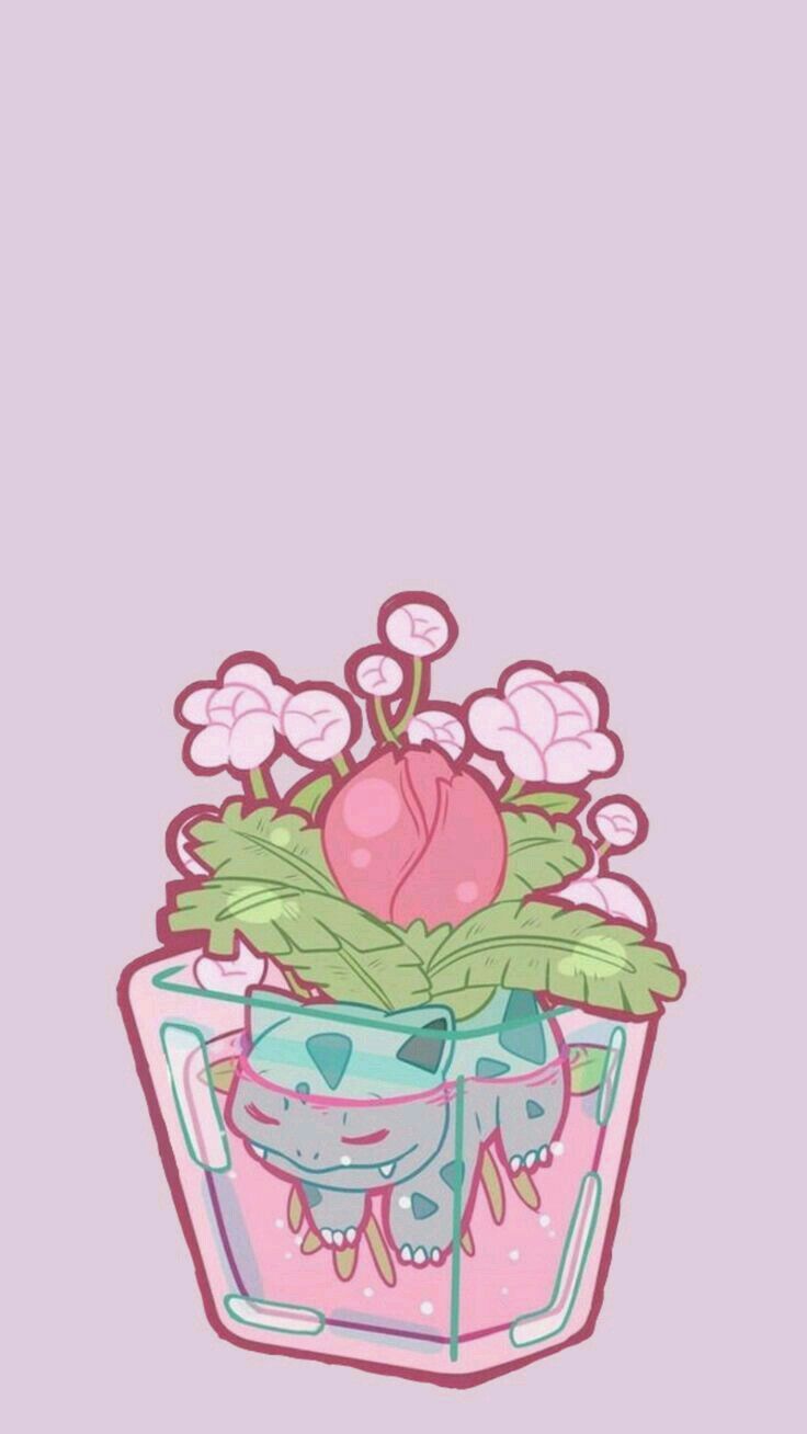Aesthetic wallpaper phone background with a pink background - Pokemon