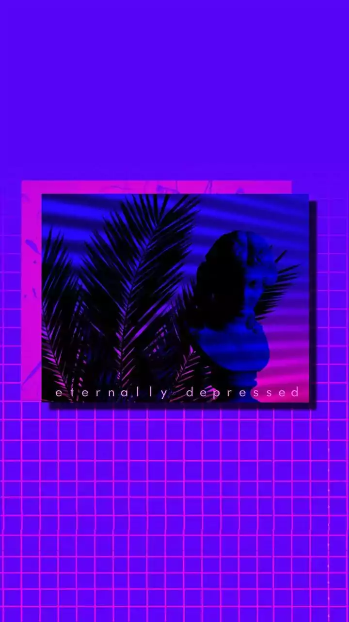 Aesthetic phone wallpaper, palm tree, neon purple and blue - Glitch