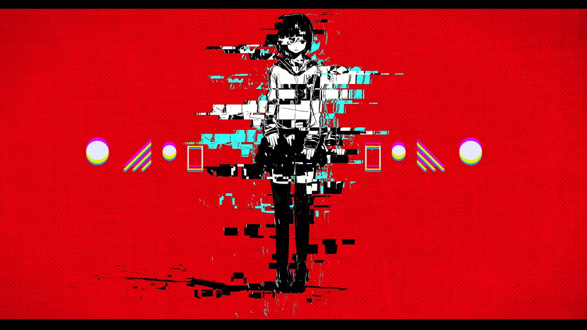 Female Anime Character Digital Wallpaper, Red, Glitch Art, Communication