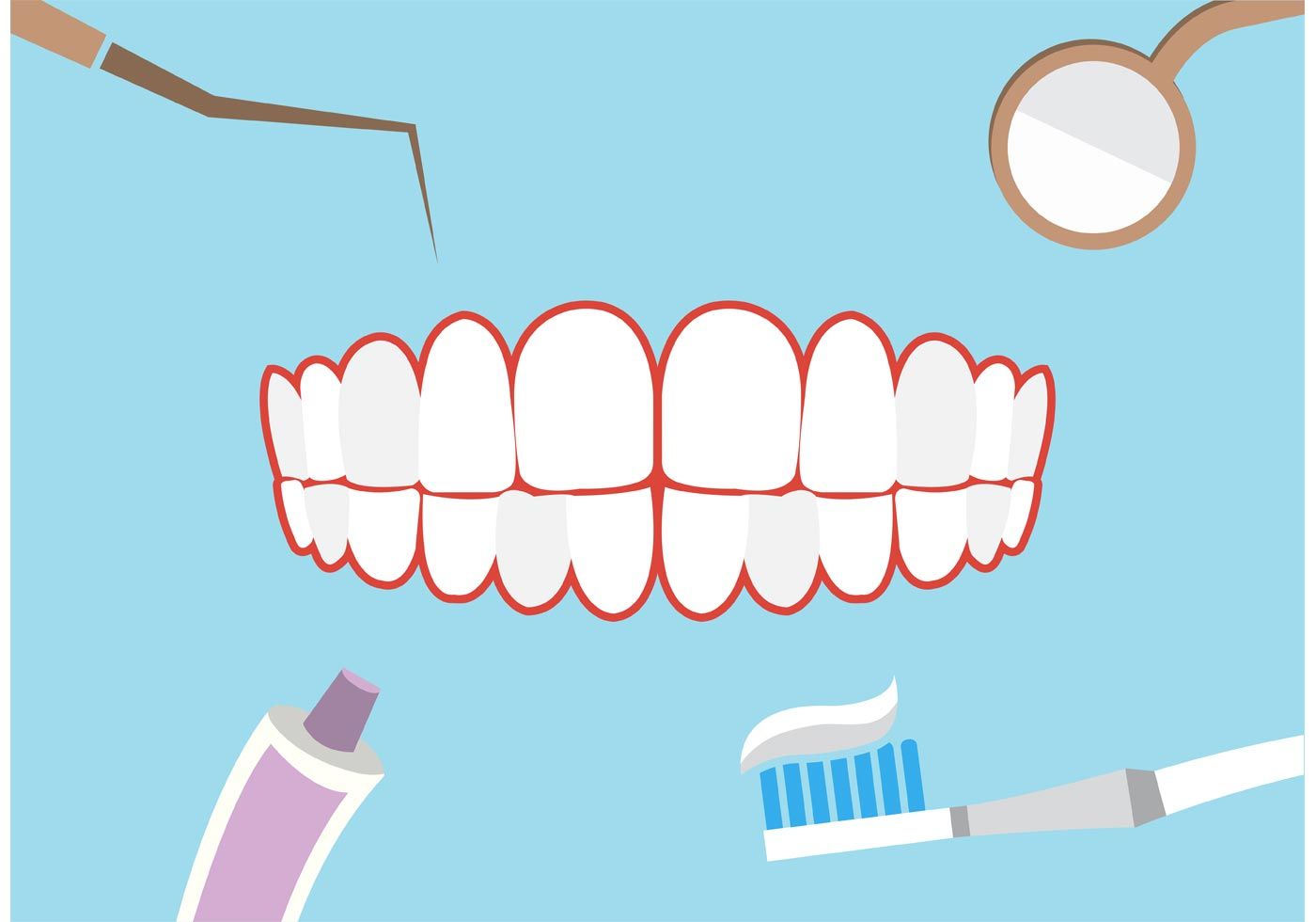 Illustration of a mouth with teeth and dental tools - Dentist