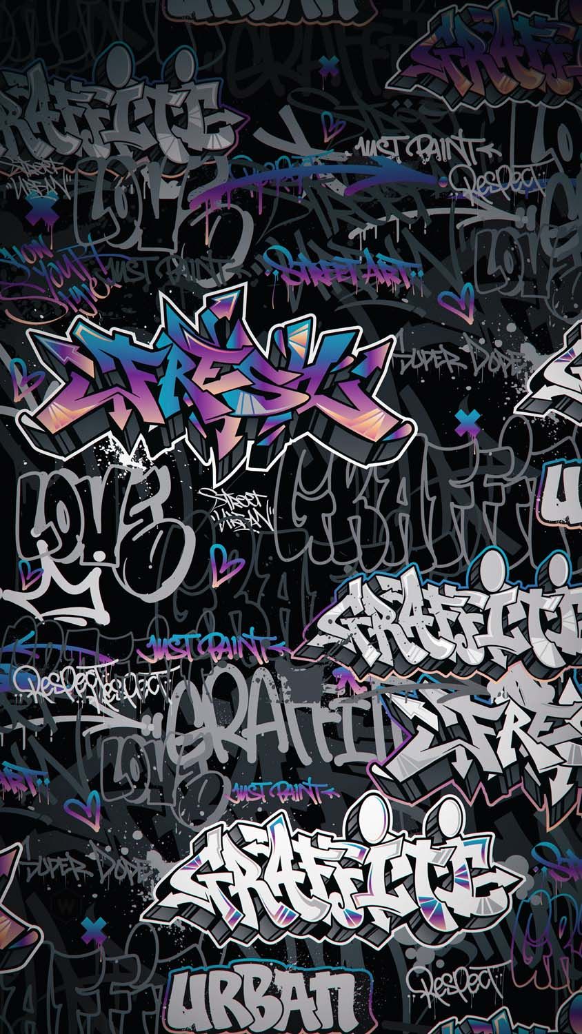A black background with various colorful graffiti tags on it. - Graffiti