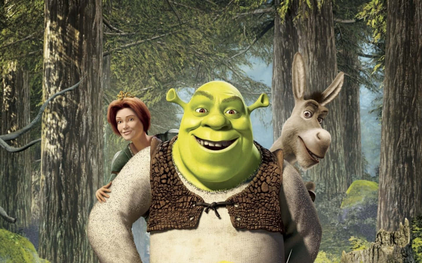 A cartoon character is standing in the woods - Shrek