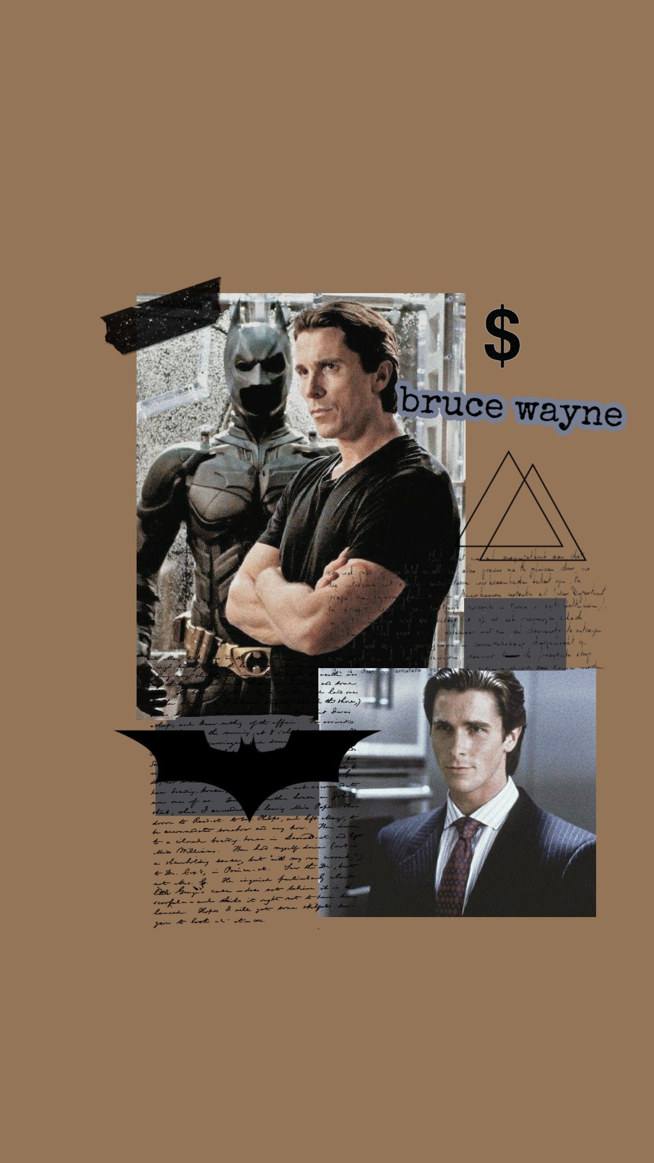 A collage of images with the words batman and bruce wayne - Batman