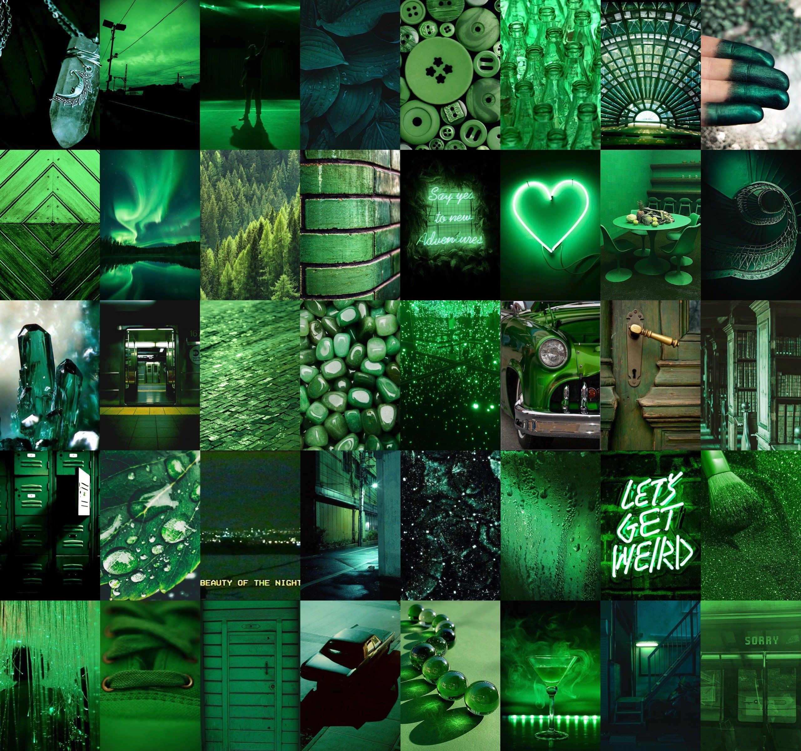 Aesthetic collage of green photos - Neon green, lime green