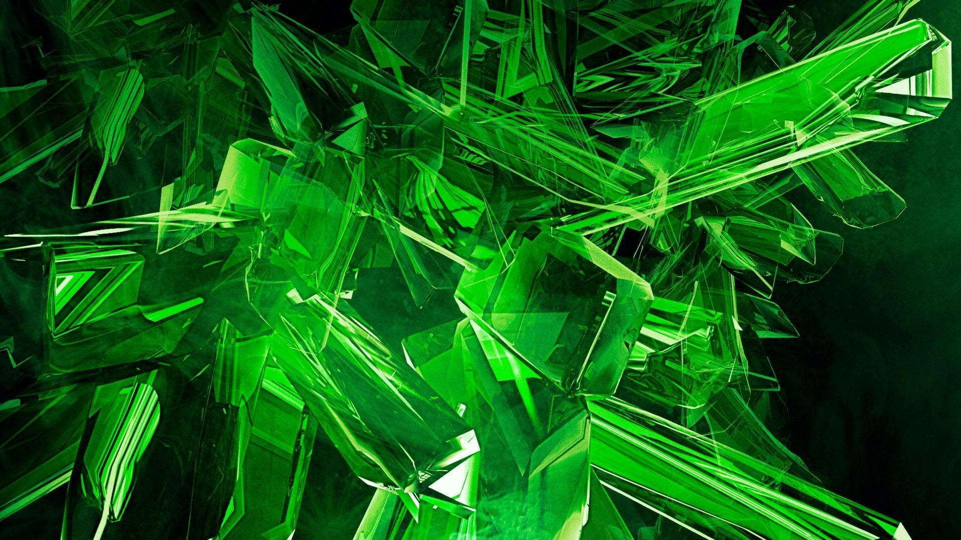 A green crystal sculpture on black background - Neon green, lime green, 3D