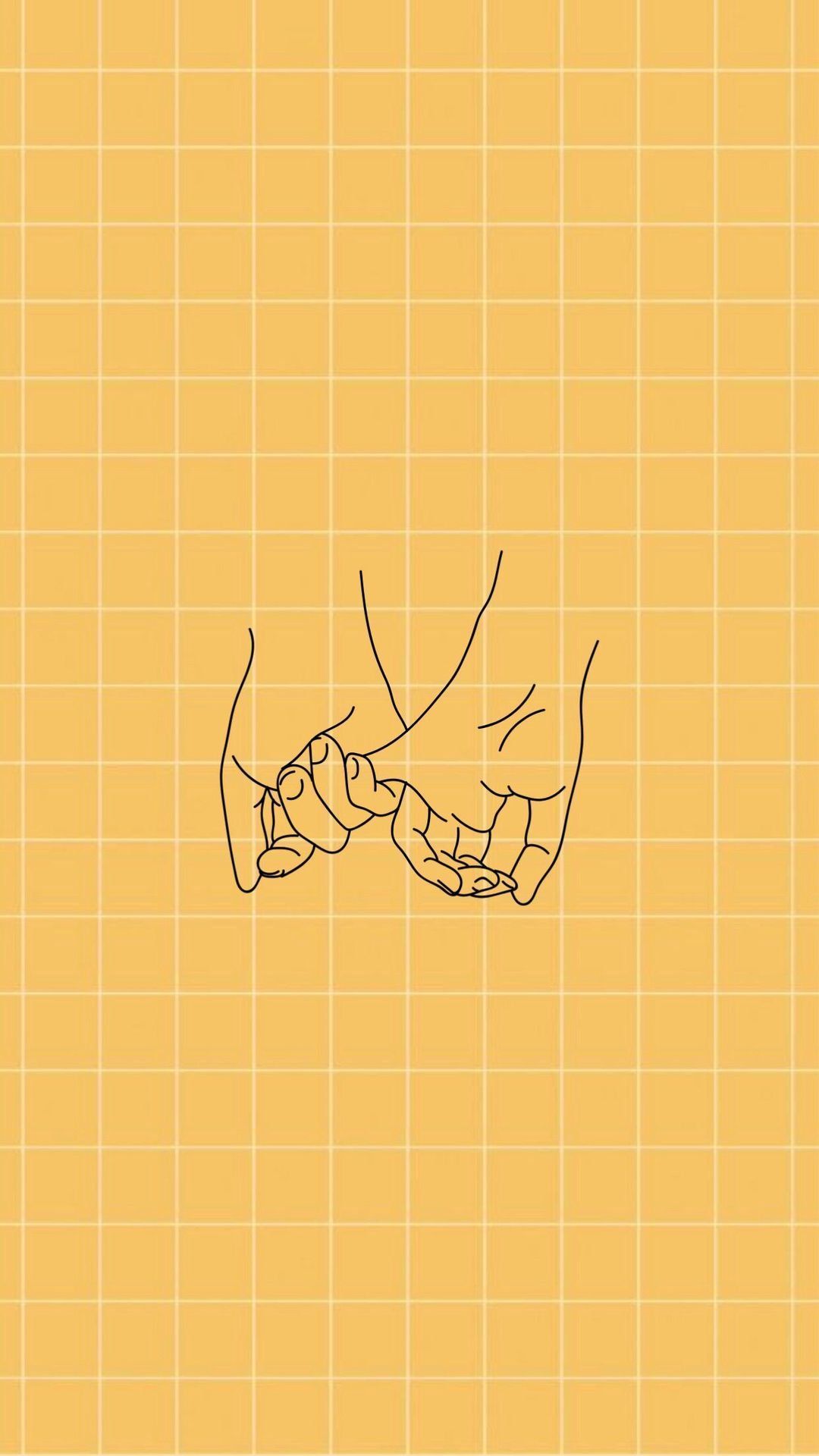Two hands holding pinky fingers together on a yellow grid background - Honey