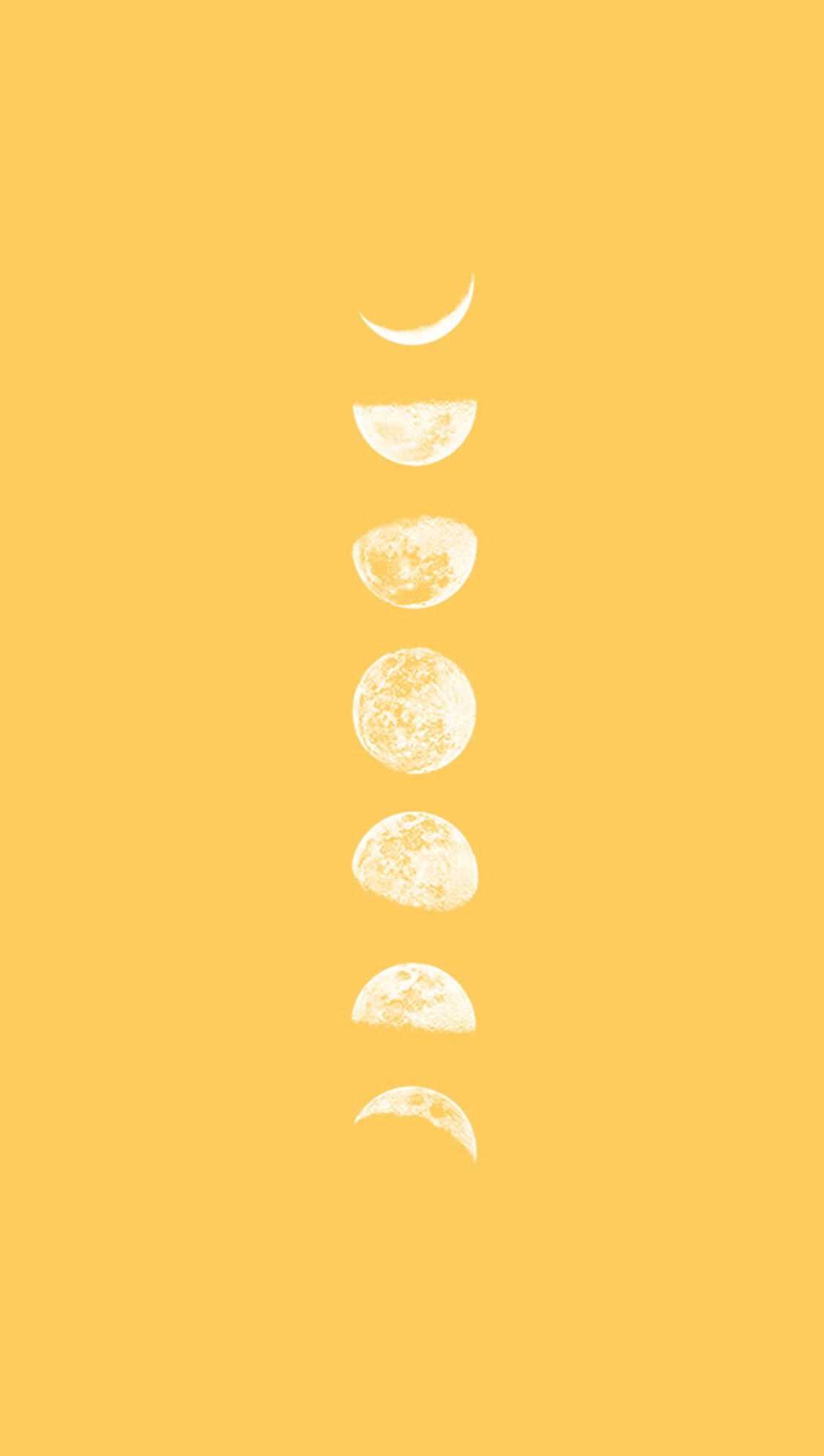 Aesthetic wallpaper of the moon phases on a yellow background - Honey, pastel yellow, light yellow, yellow iphone