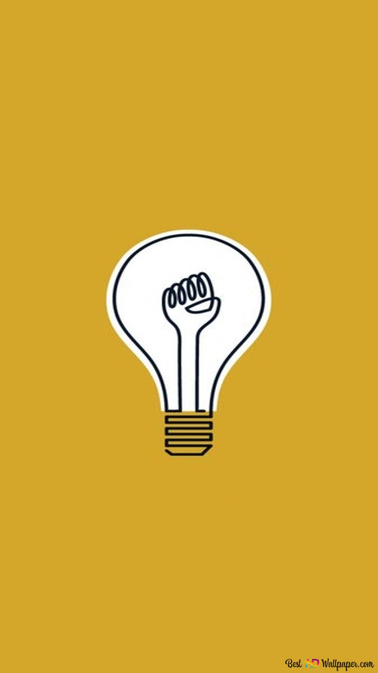 Lightbulb minimalist digital art with yellow background 2K wallpaper download