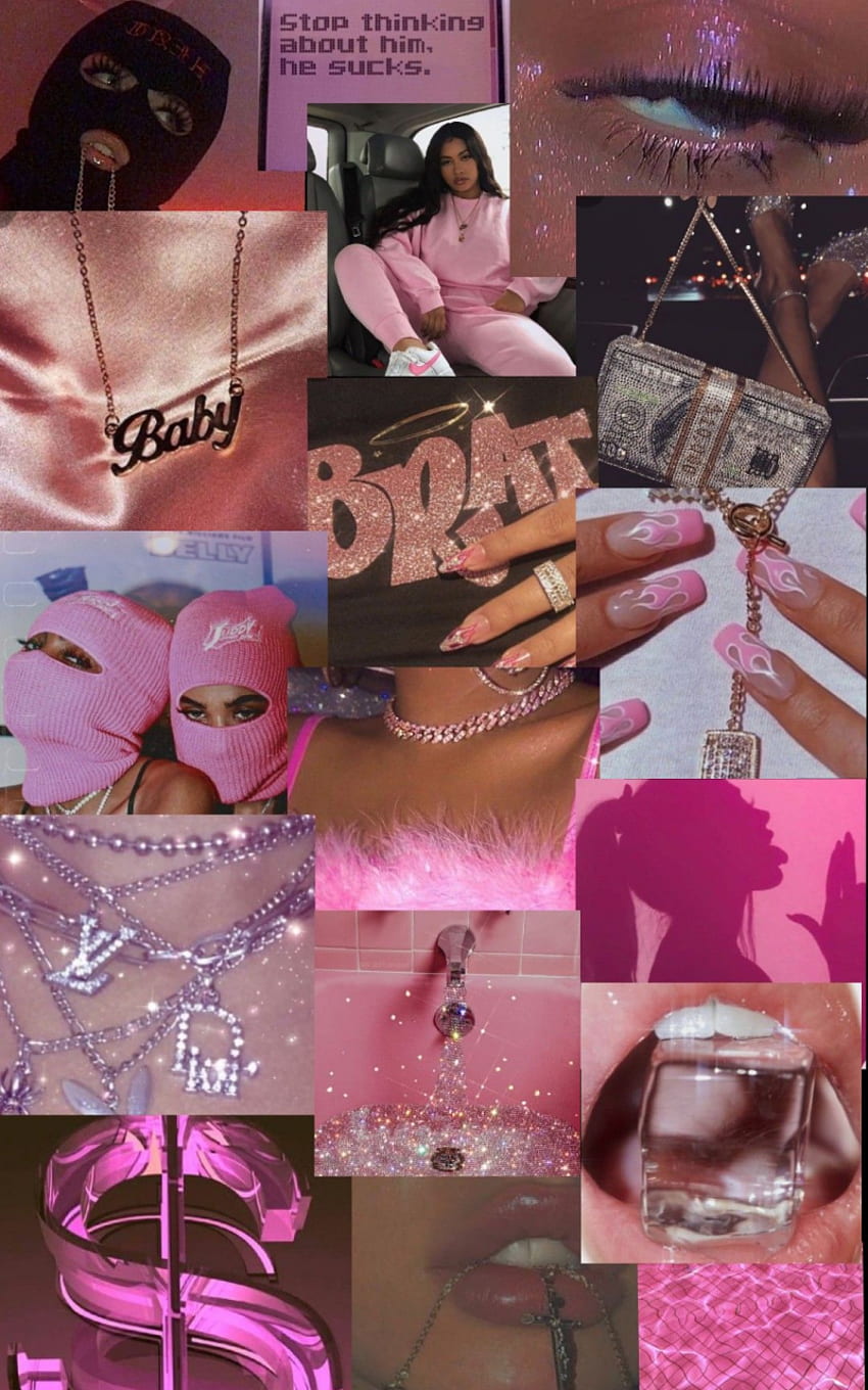 A collage of pictures with pink and jewelry - Nails