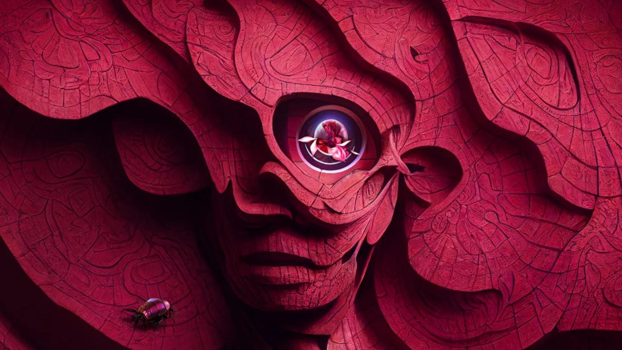 The red Medusa head from the poster for the 2021 live-action/CGI film, Morbius. - Magenta