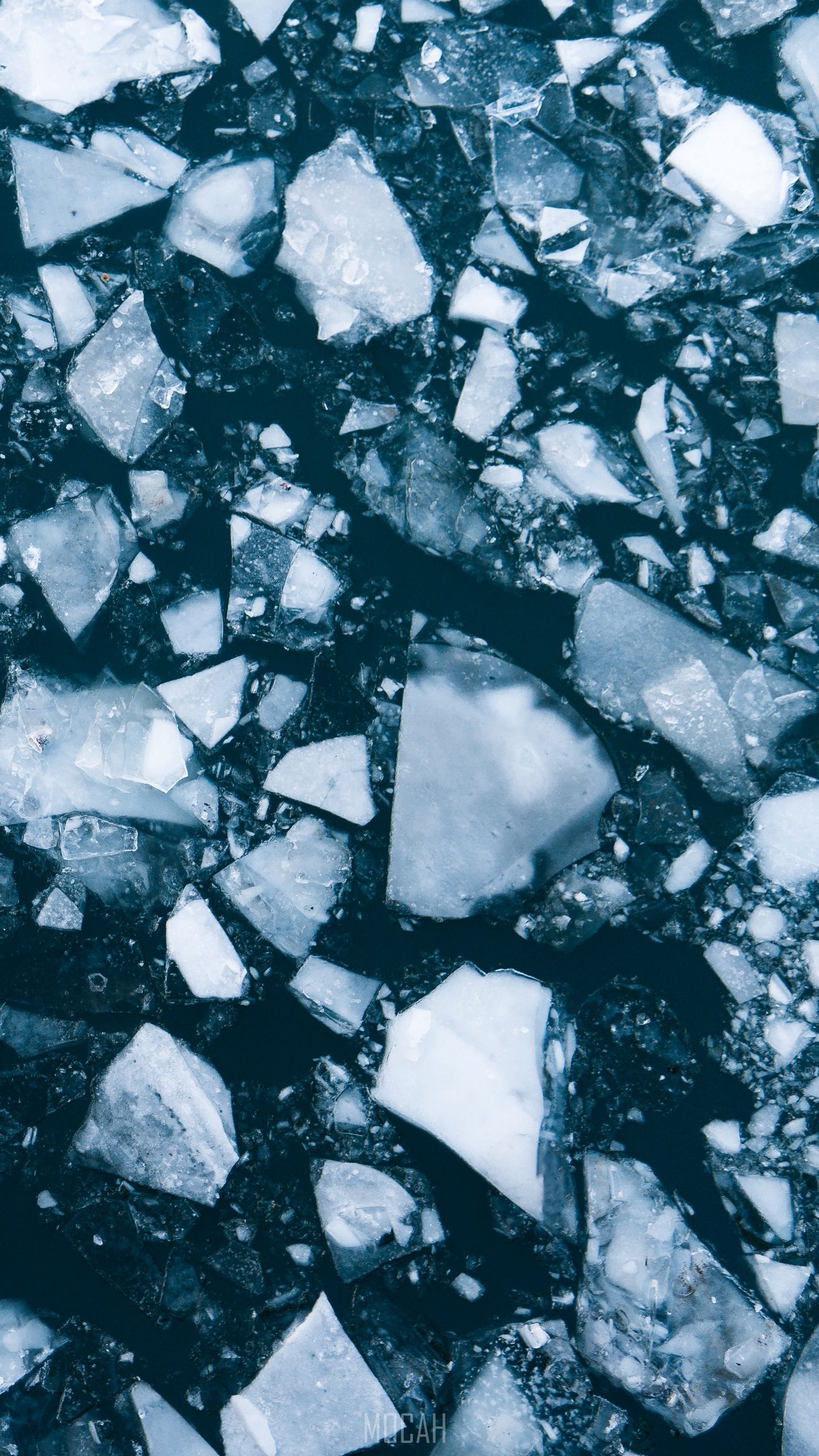 Close up of ice chunks on the surface of the water - Ice