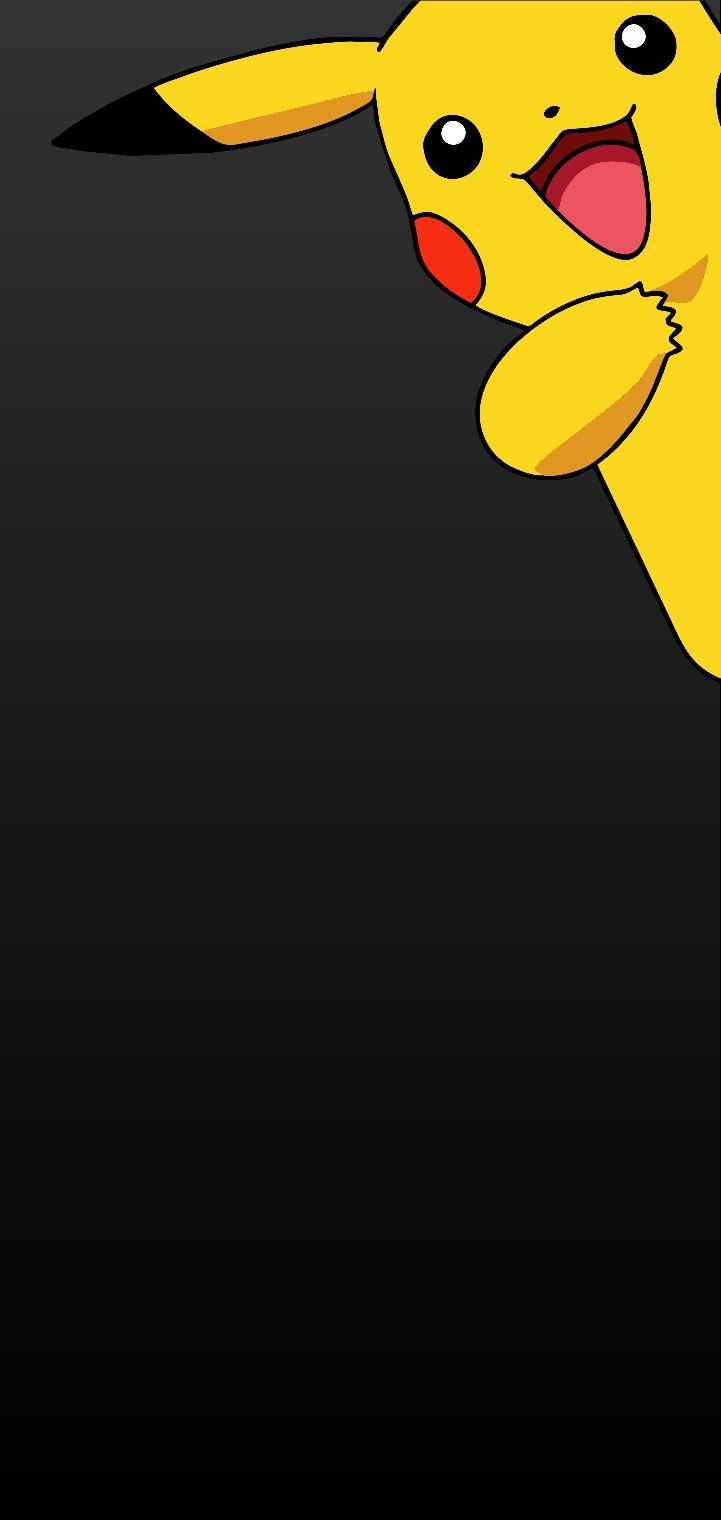 A wallpaper of Pikachu on a black background. - Pikachu