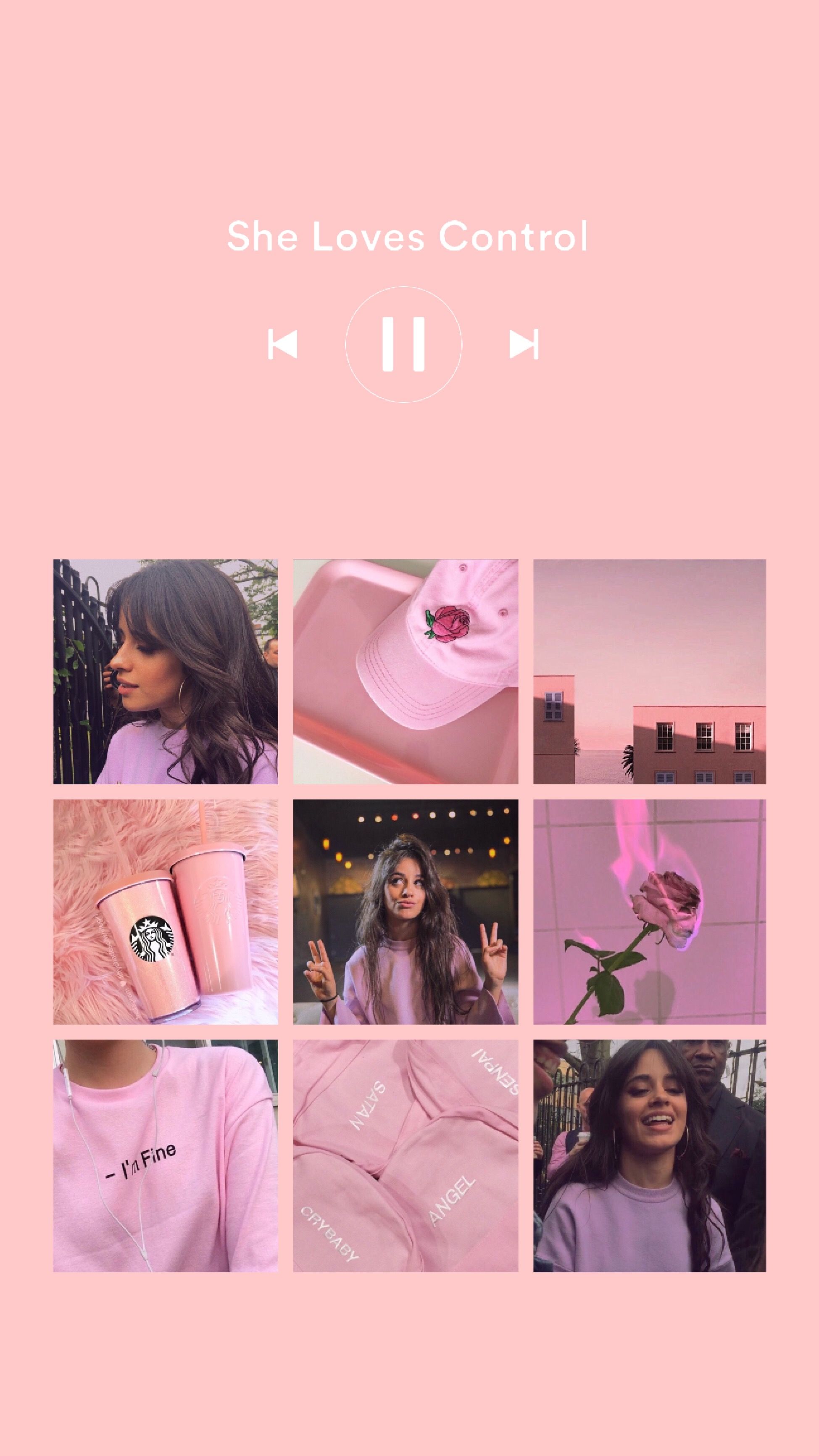 The pink screen with a woman's face and some pictures - Shawn Mendes