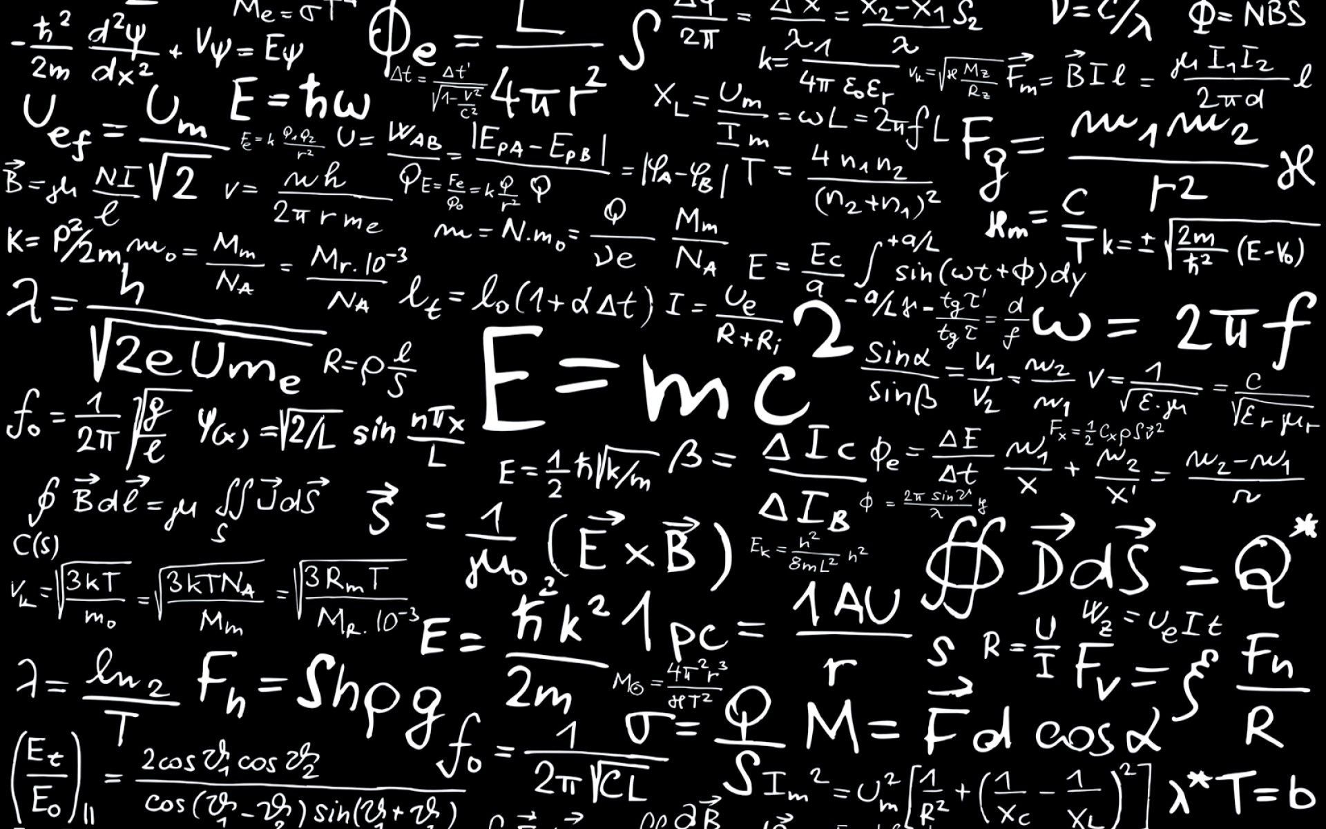 Blackboard with mathematical formulas and calculations on the topic of physics, mechanics and relativity. - Math