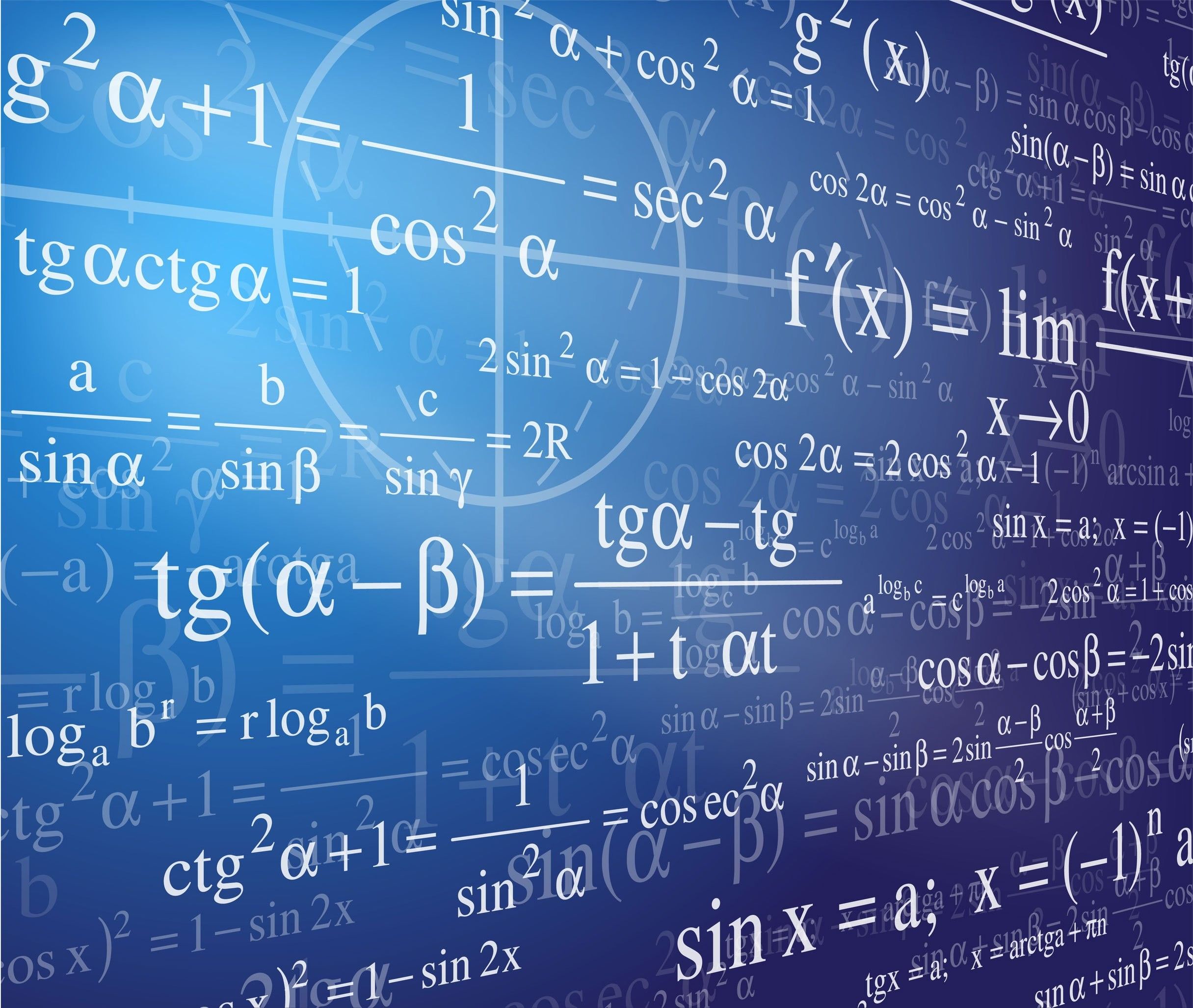 A blue background with mathematical equations and formulas - Math