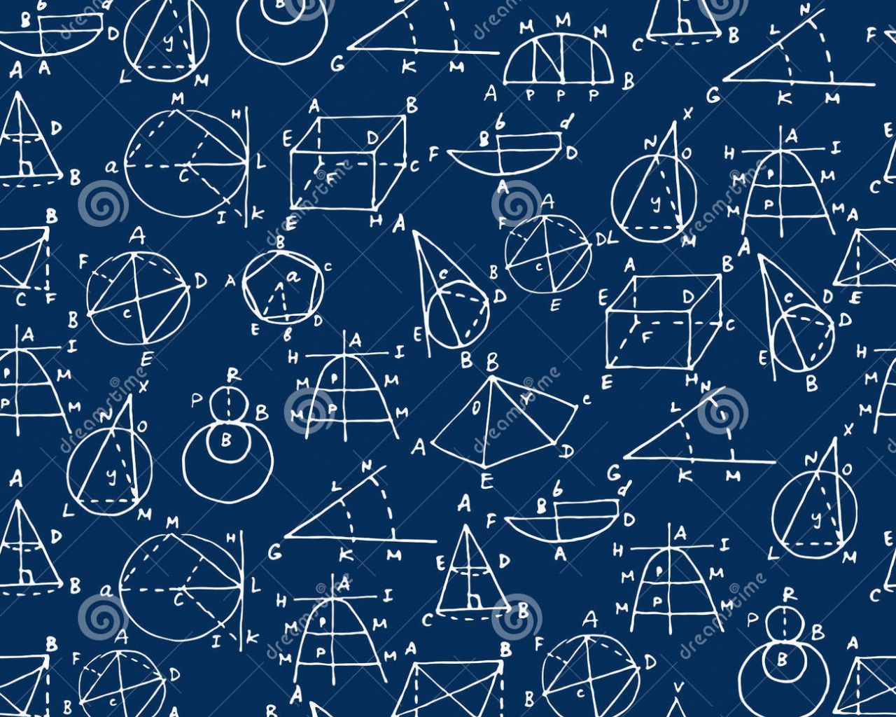 Seamless pattern with mathematical figures and formulas on a blue background - Math