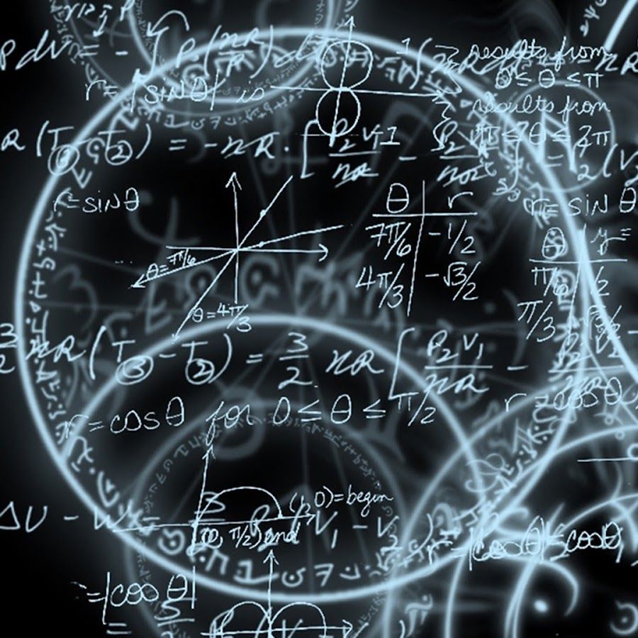 A group of equations and symbols on black background - Math