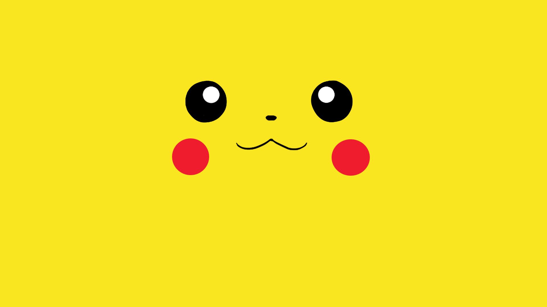 A yellow background with pokemon's face on it - Pikachu