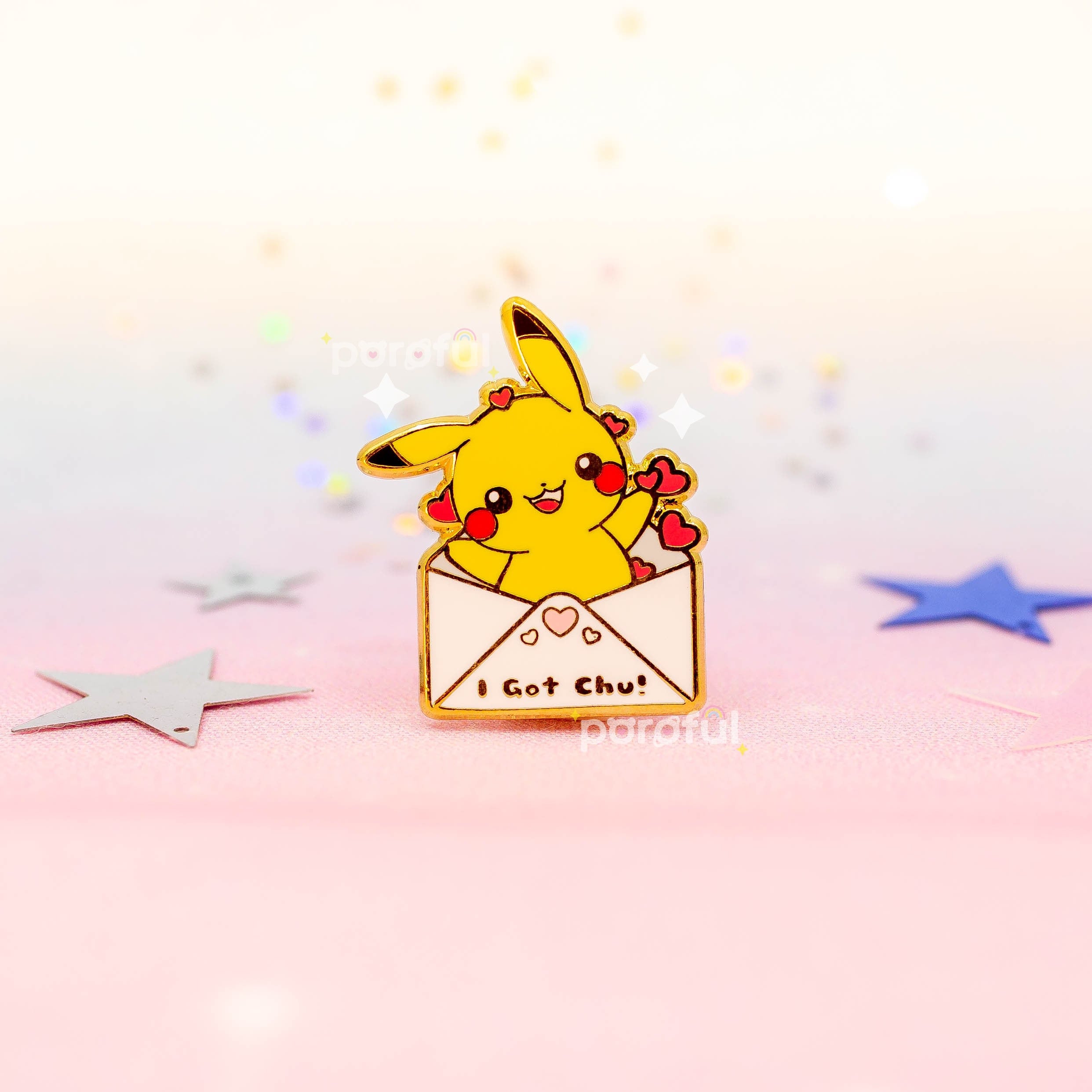 A pikachu is sitting on top of an envelope - Pikachu, Pokemon