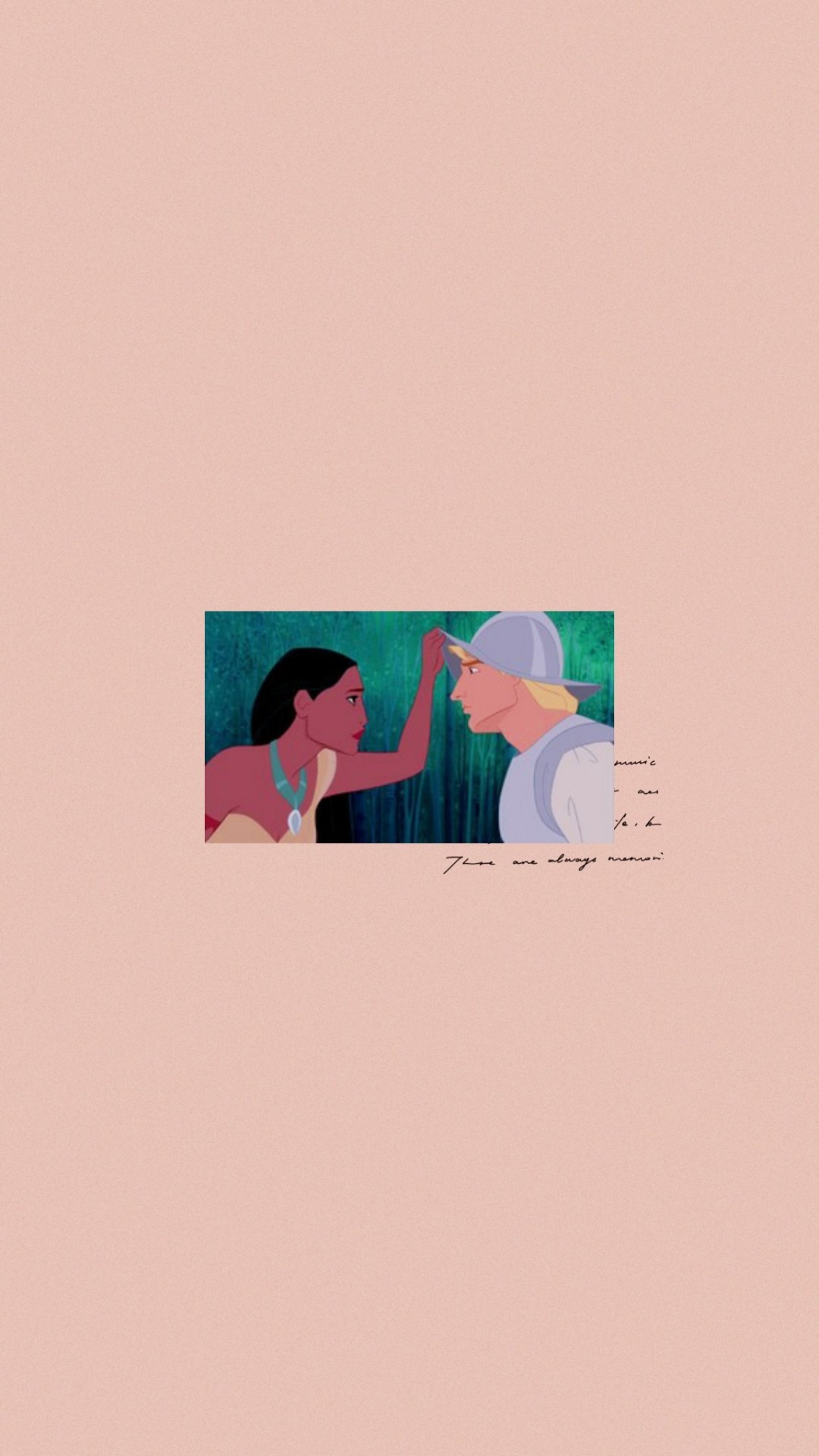 A Disney phone background of Pocahontas and John Smith from the movie Pocahontas - Mulan