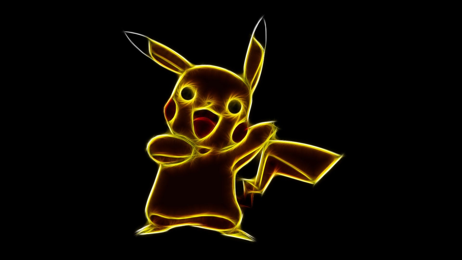 A neon image of Pikachu on a black background - Pikachu