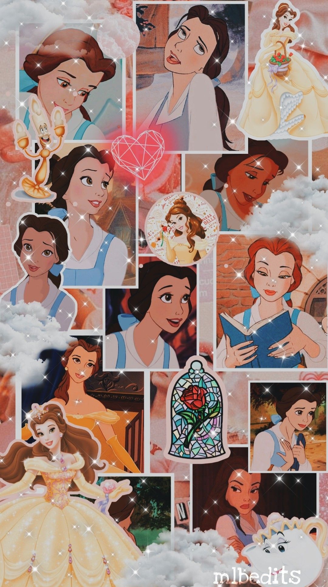 A collage of disney princesses with different images - Belle