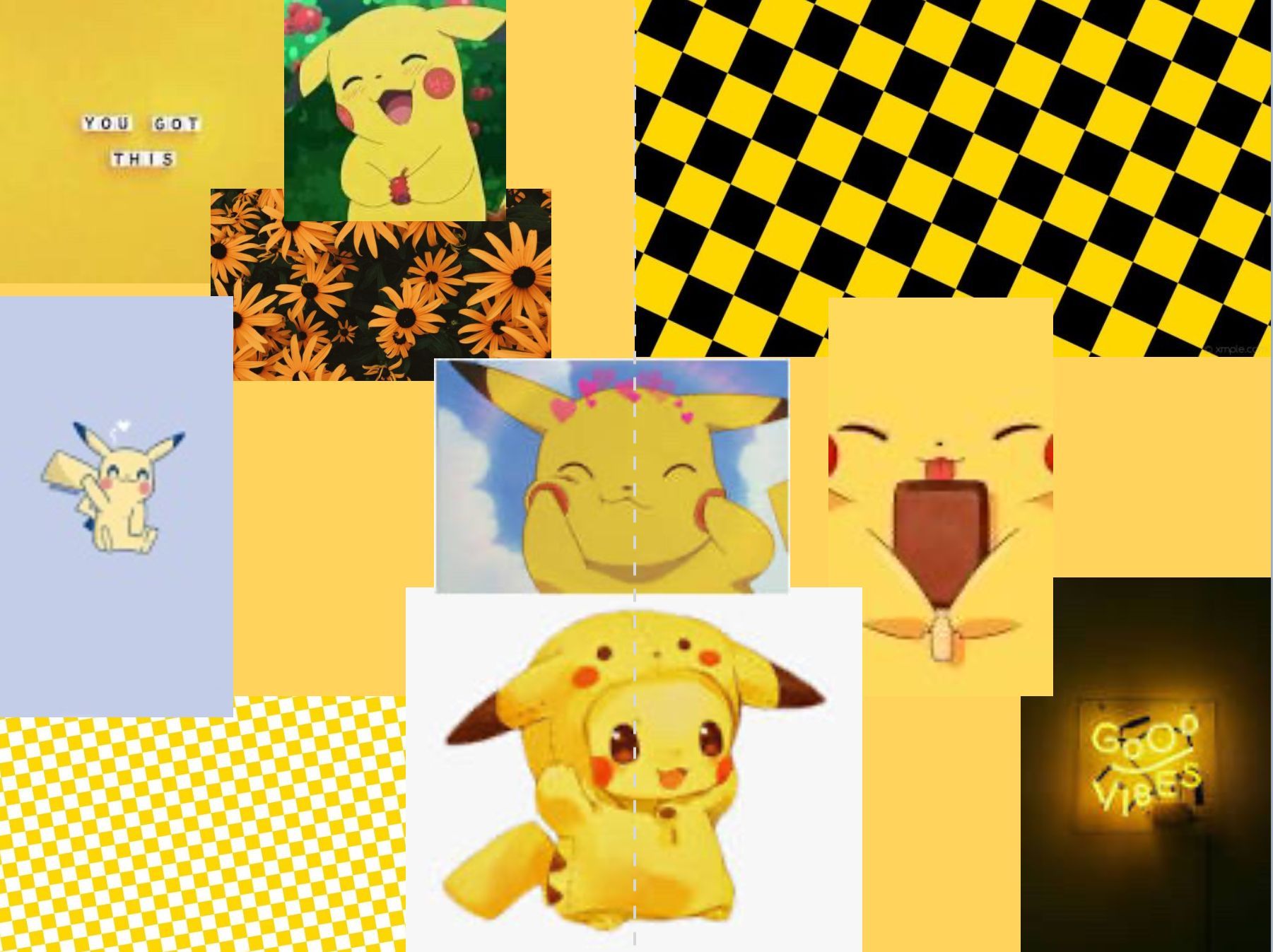 Aesthetic background with Pikachu and the words 