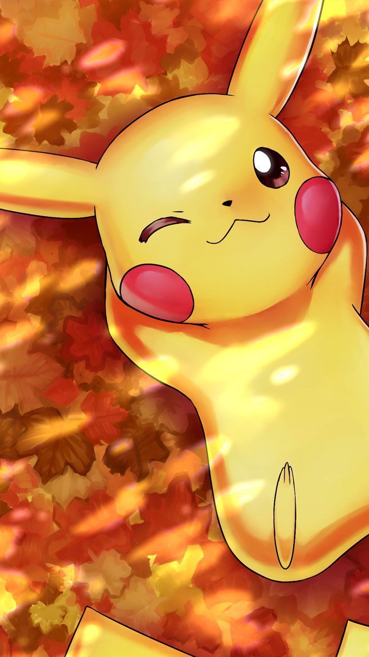 A pikachu is laying on top of some leaves - Pikachu