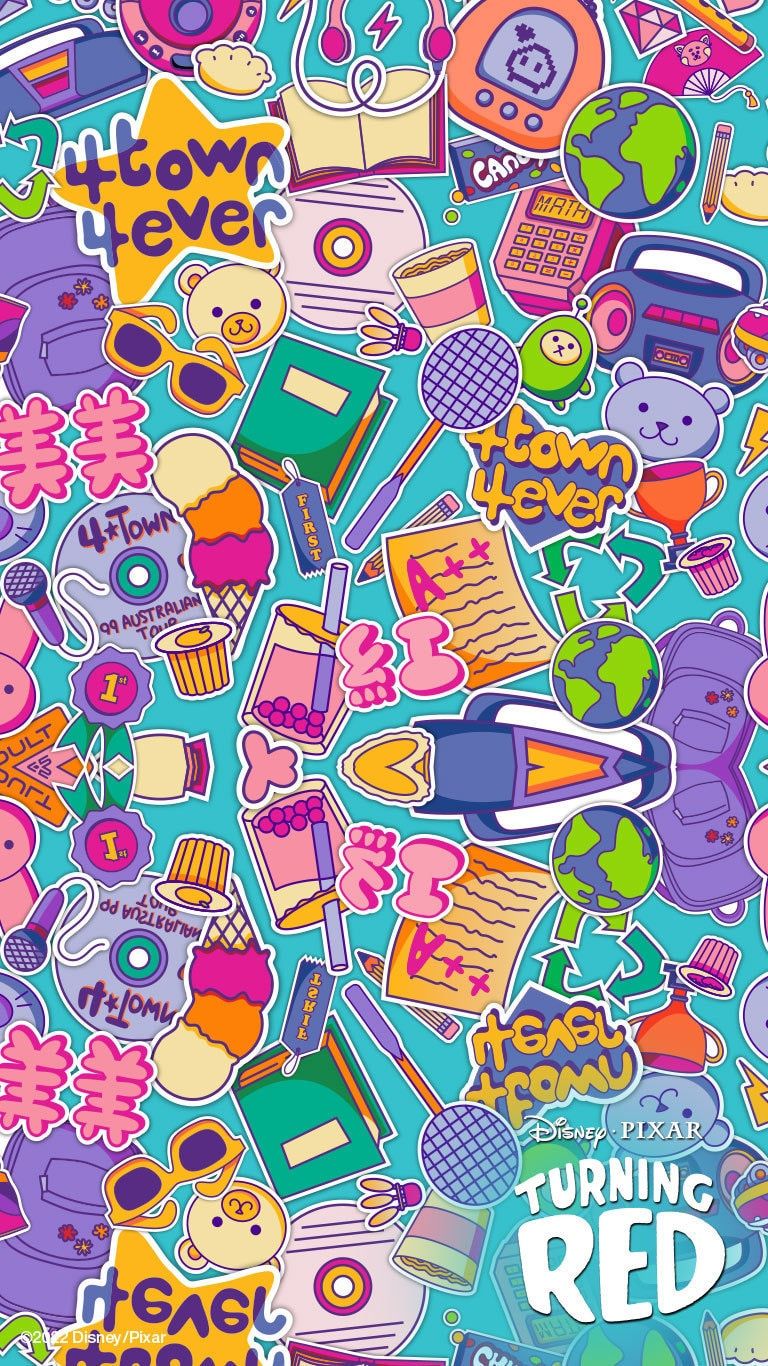A colorful phone wallpaper with various stickers on it - Math