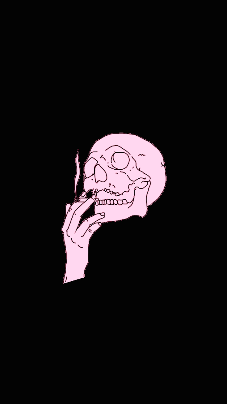 A pink skull with smoke coming out of its mouth - Trippy