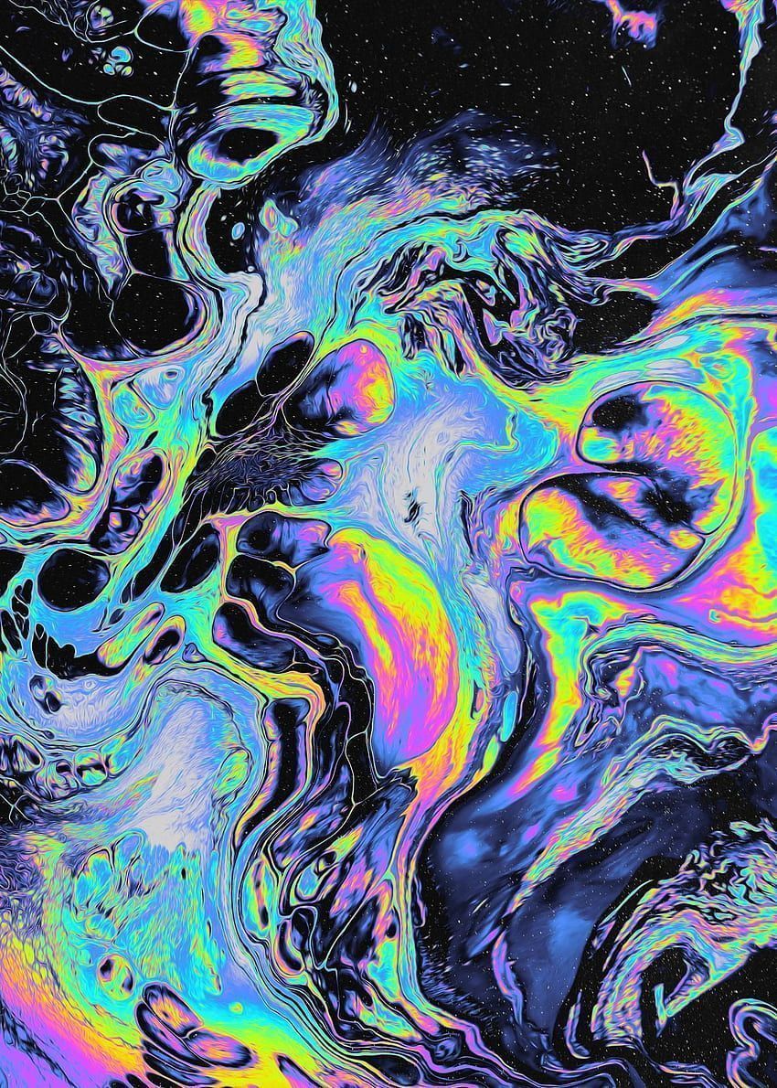 A psychedelic image of multicolored liquid against a black background. - Psychedelic, trippy