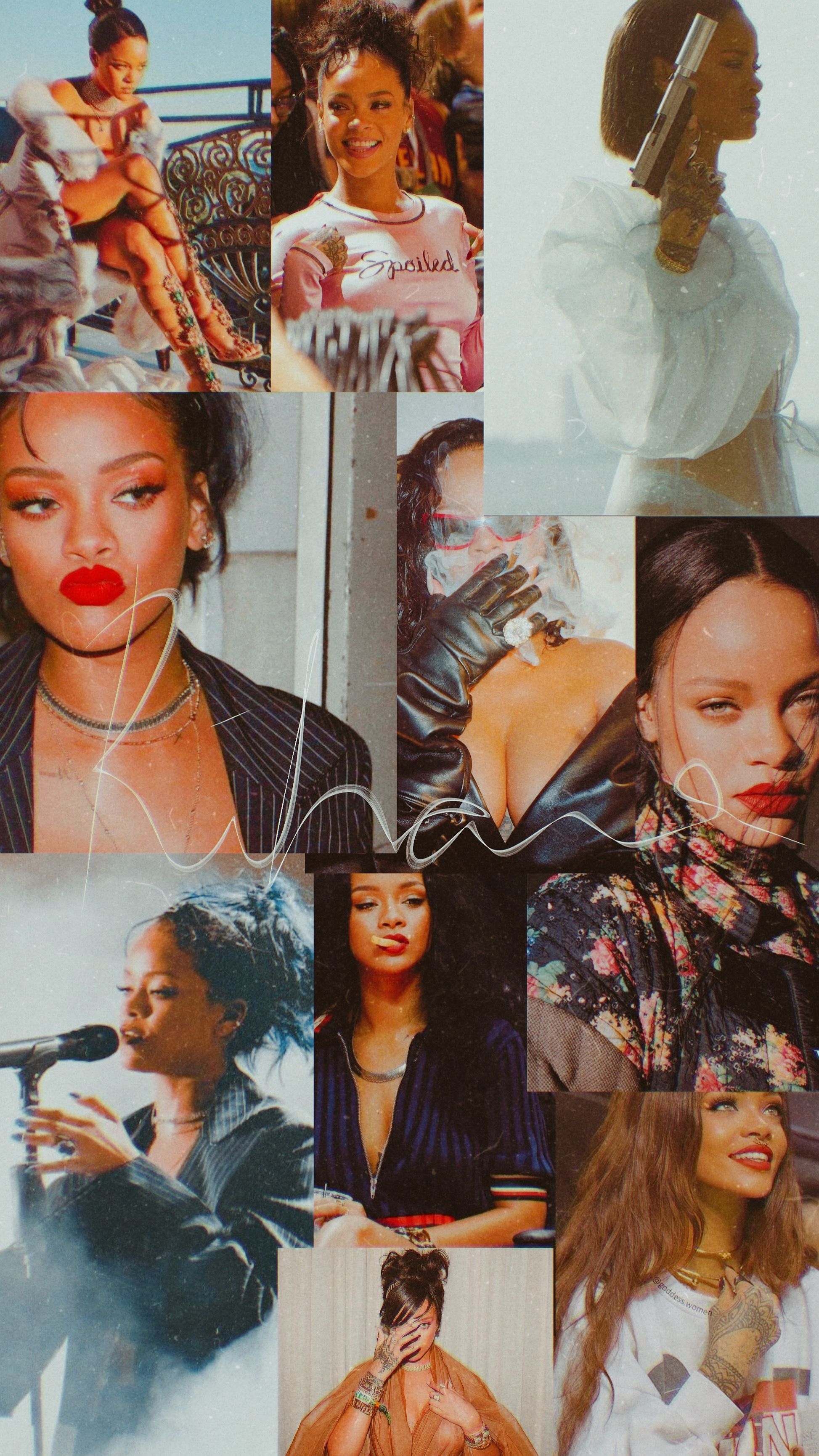 A collage of pictures with different people in them - Rihanna