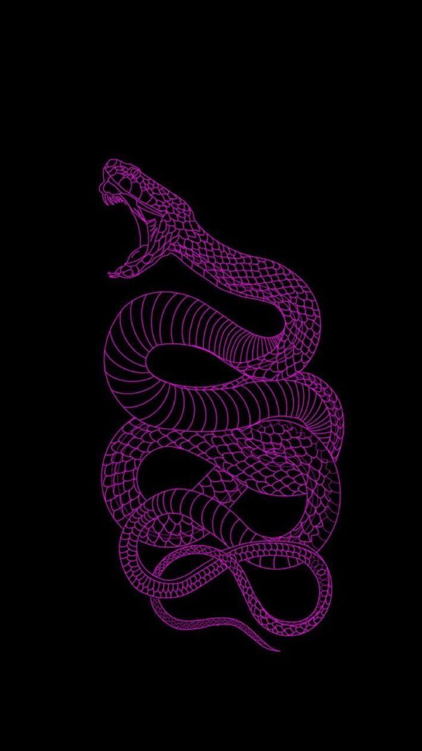 Aesthetic wallpaper of a purple snake on a black background - Snake