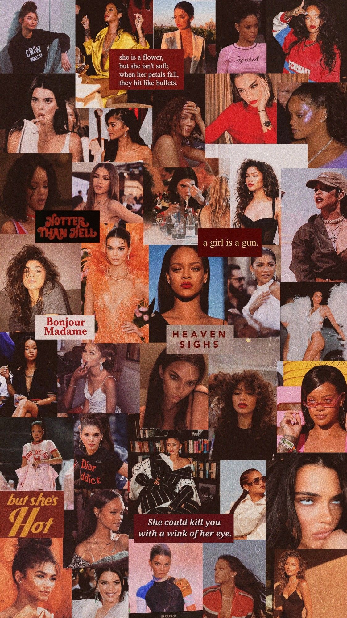 A collage of pictures of black women - Rihanna, Zendaya