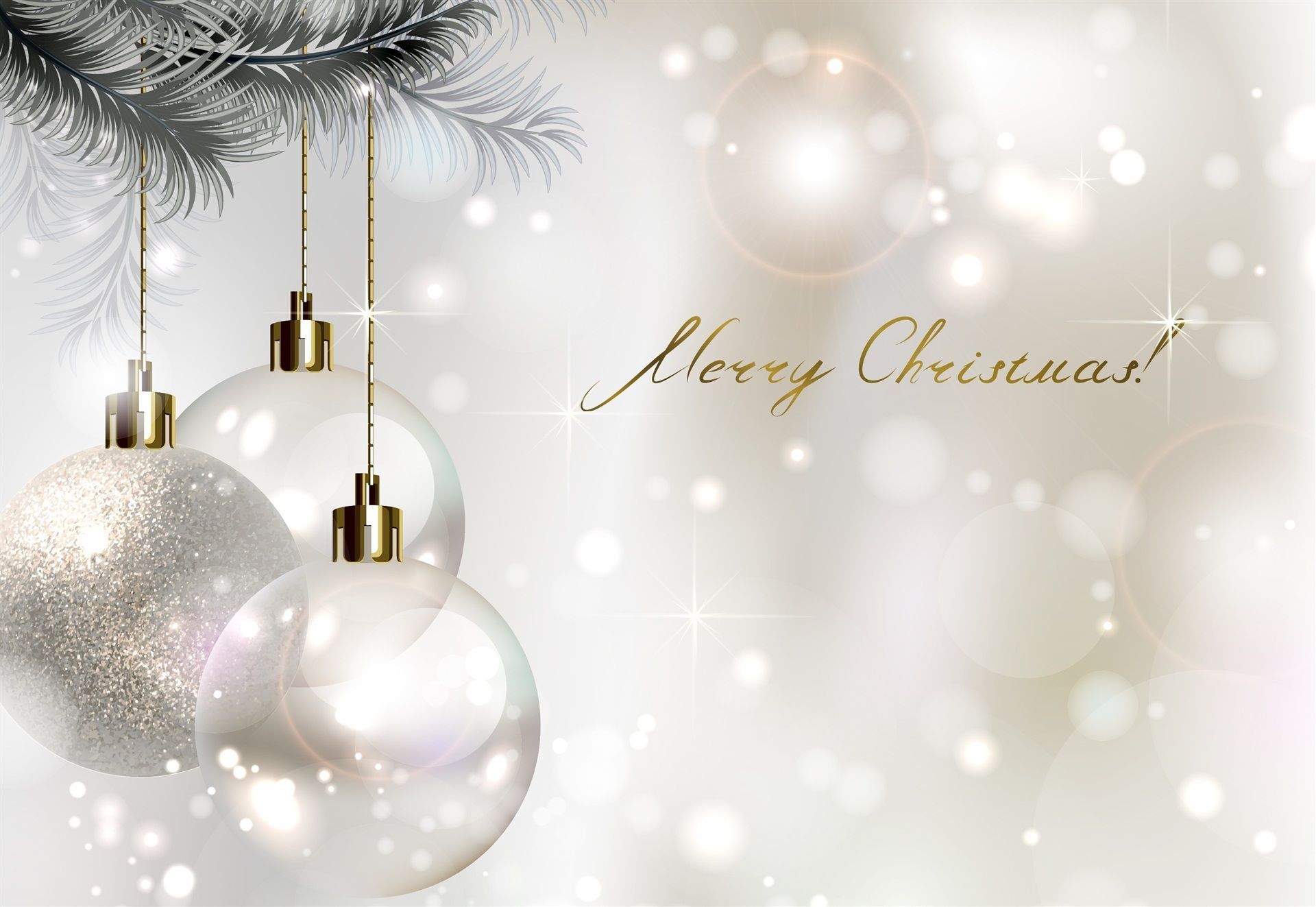 Christmas background with a white tree branch and Christmas balls - White Christmas