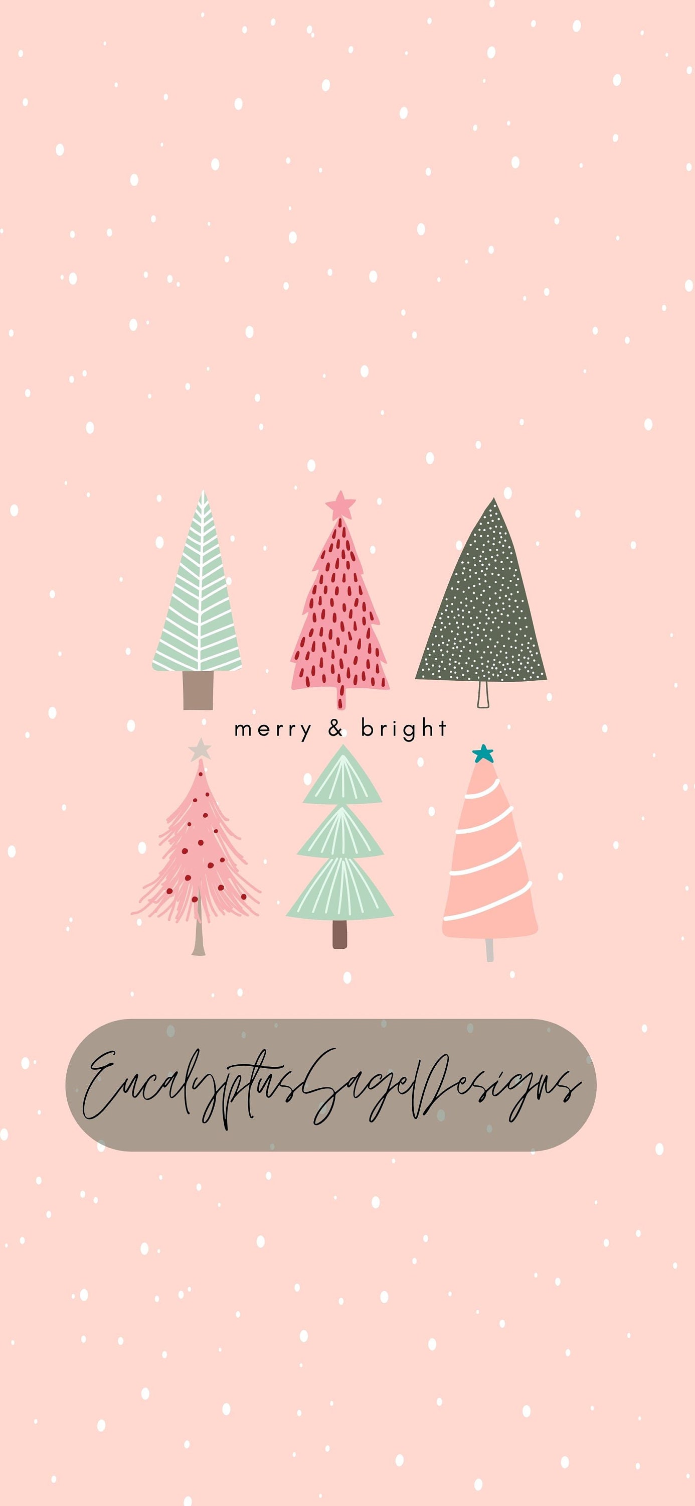A christmas card with trees and snowflakes - White Christmas