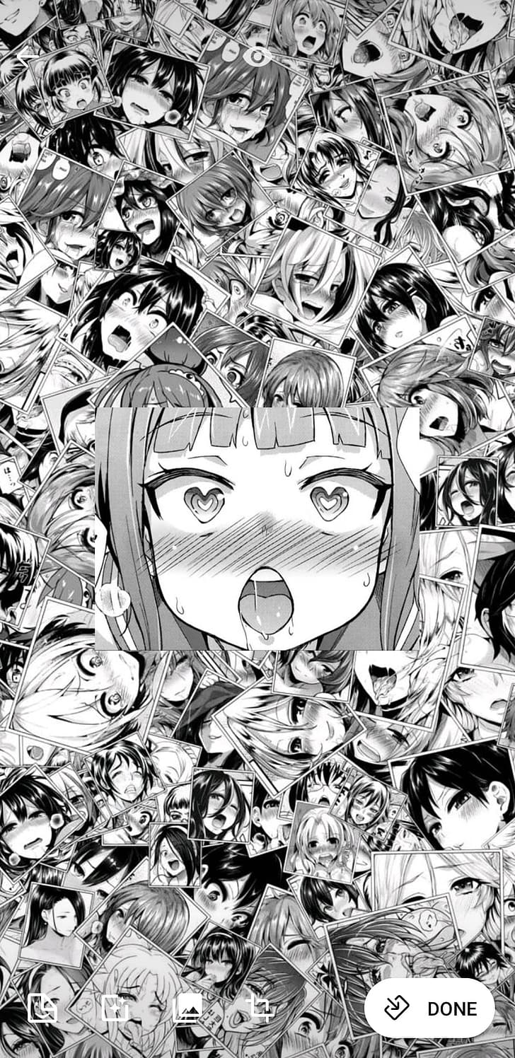 A black and white phone wallpaper of many different anime characters collaged together with a single character's face in the center. - Black anime