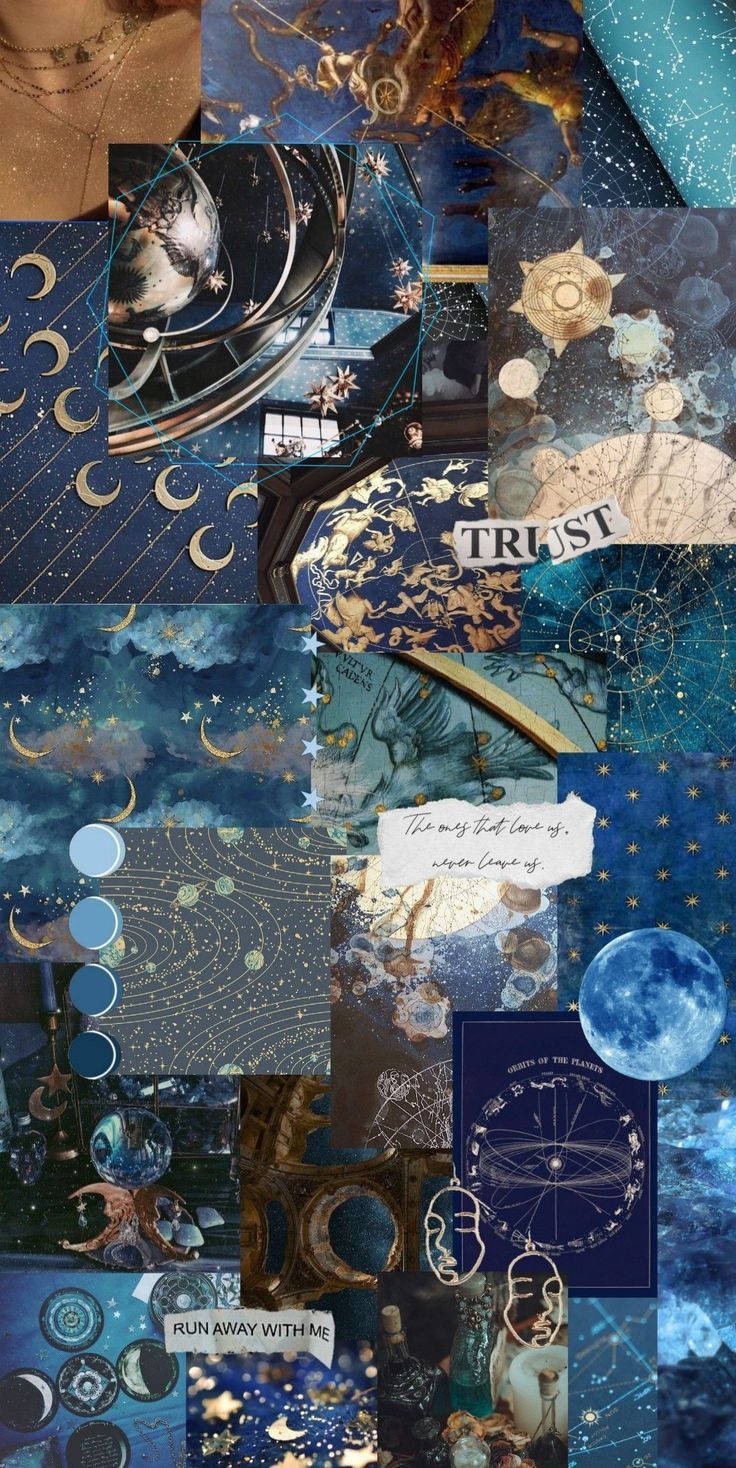 Aesthetic collage background with blue and gold colors - Science