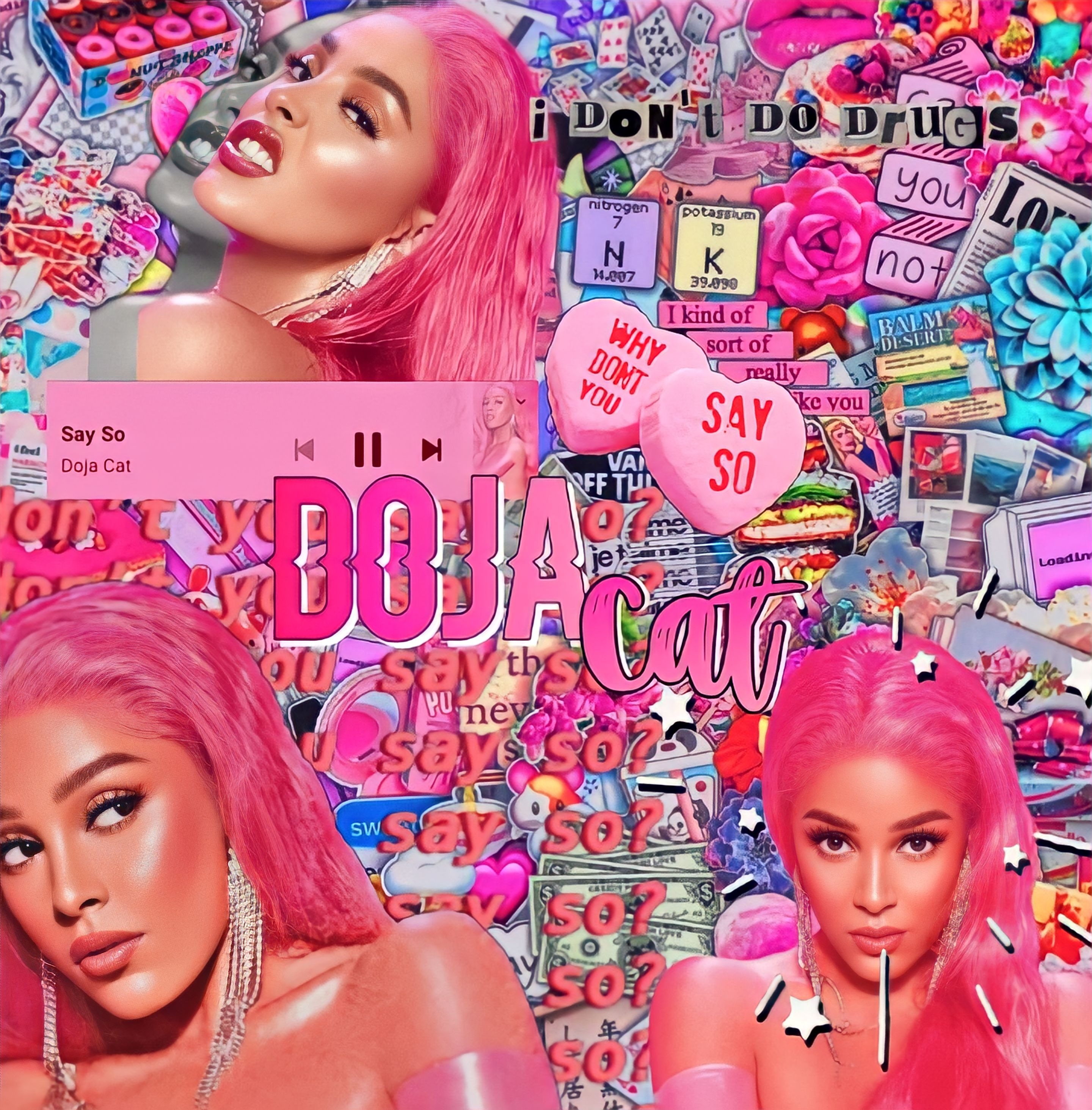 A collage of Doja Cat with a pink aesthetic - Doja Cat