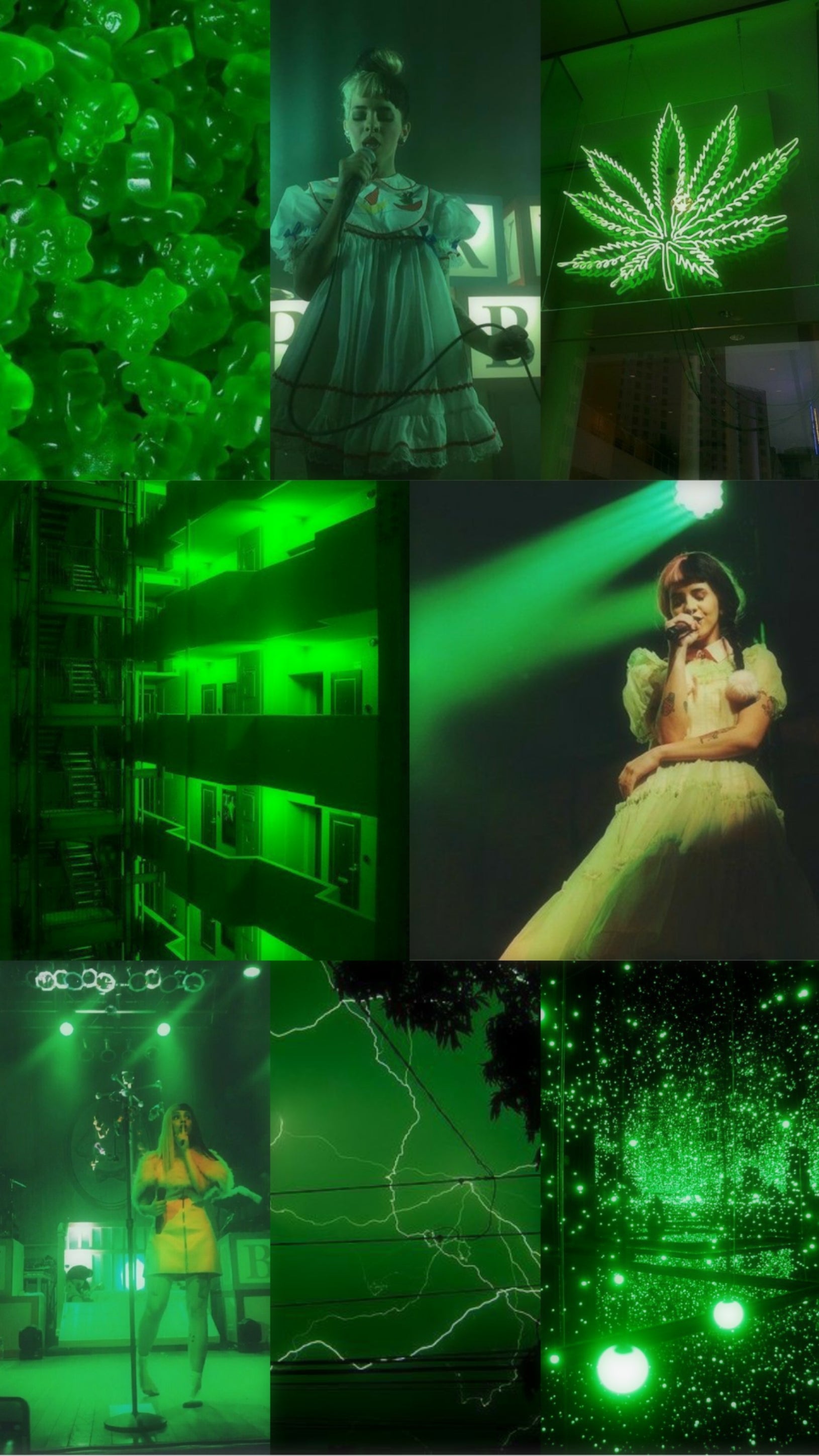A collage of pictures with green lighting - Melanie Martinez