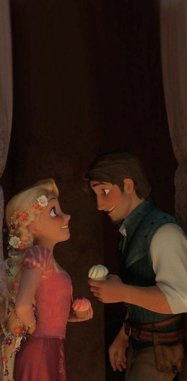 Tangled iPhone 8 wallpaper with Rapunzel and Flynn sharing a moment - Rapunzel