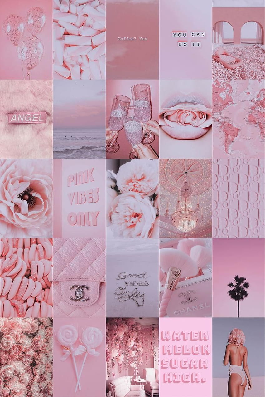 Aesthetic collage background pink wallpaper for phone or desktop computer. - Pink collage, blush