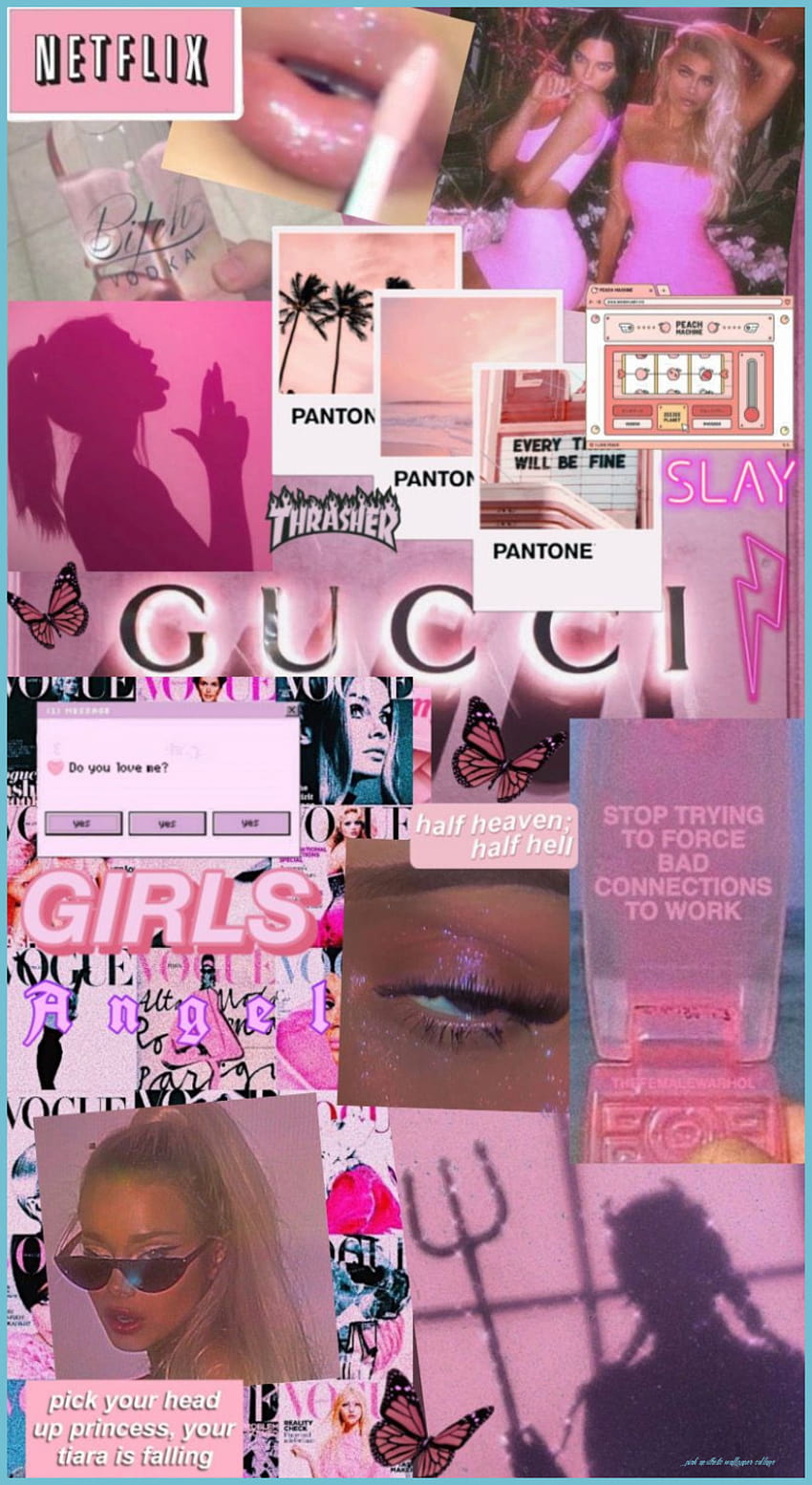 A collage of pink and black images - Pink collage, Gucci