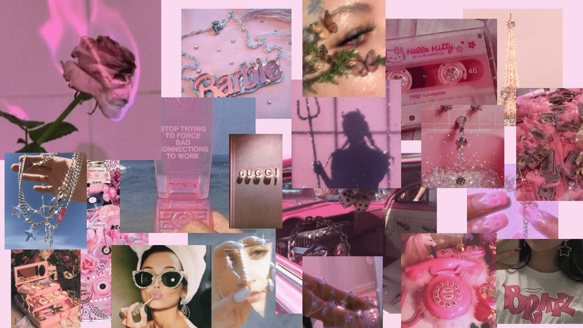 A collage of pictures with pink and purple - Pastel pink, pink collage