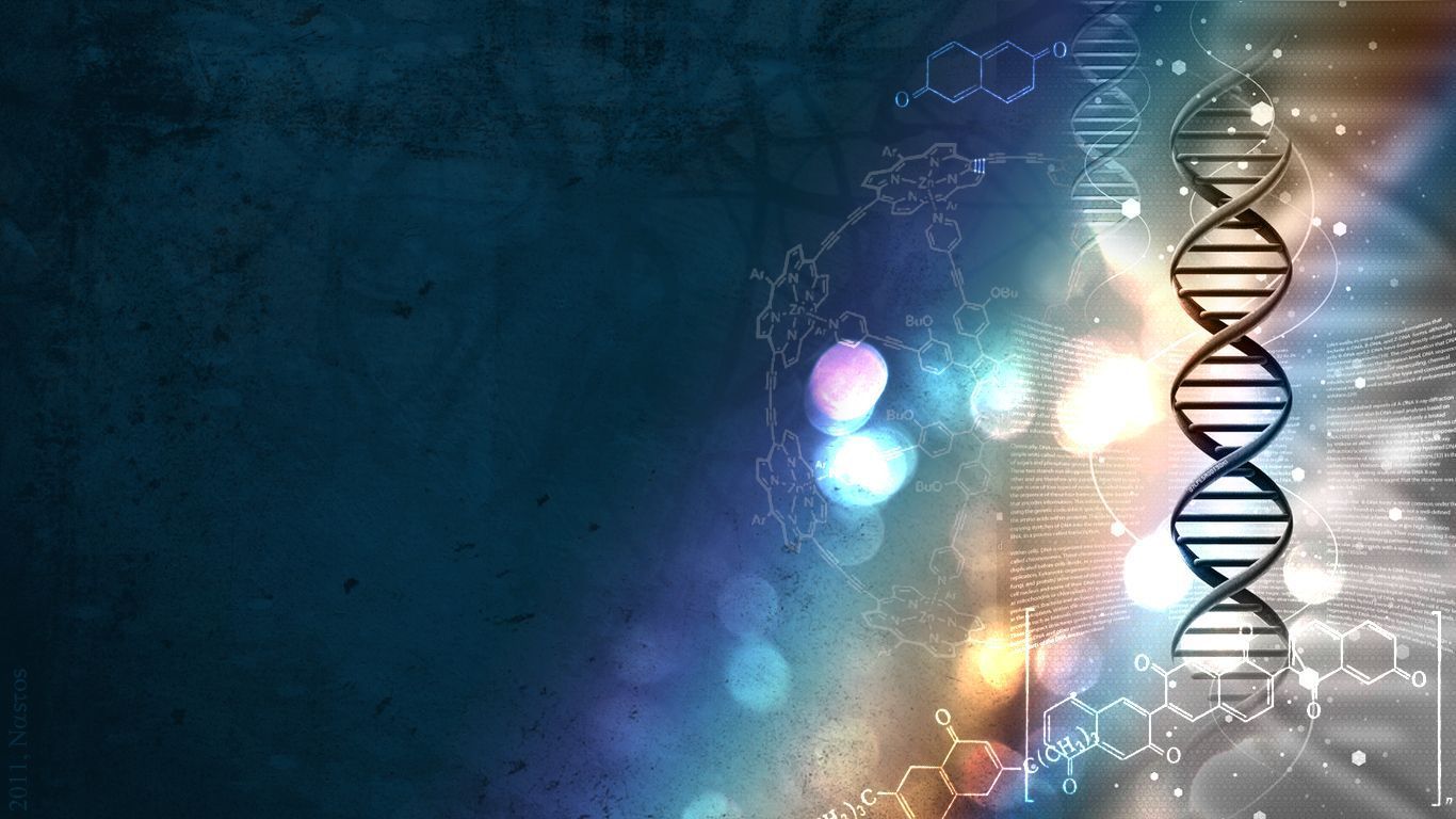 A double helix of DNA with a dark blue background - Science