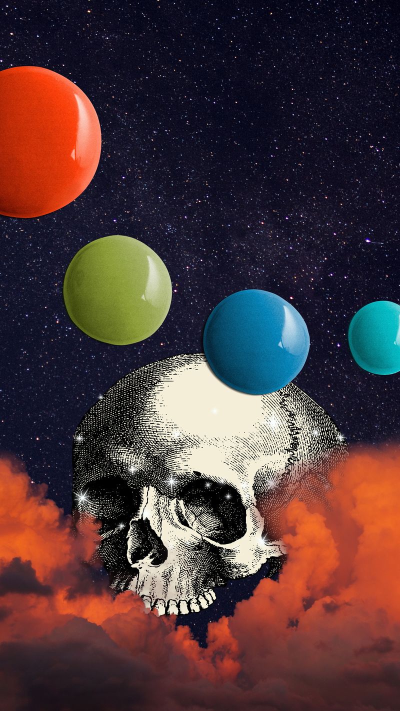 A skull is floating in the sky with balloons - Skull