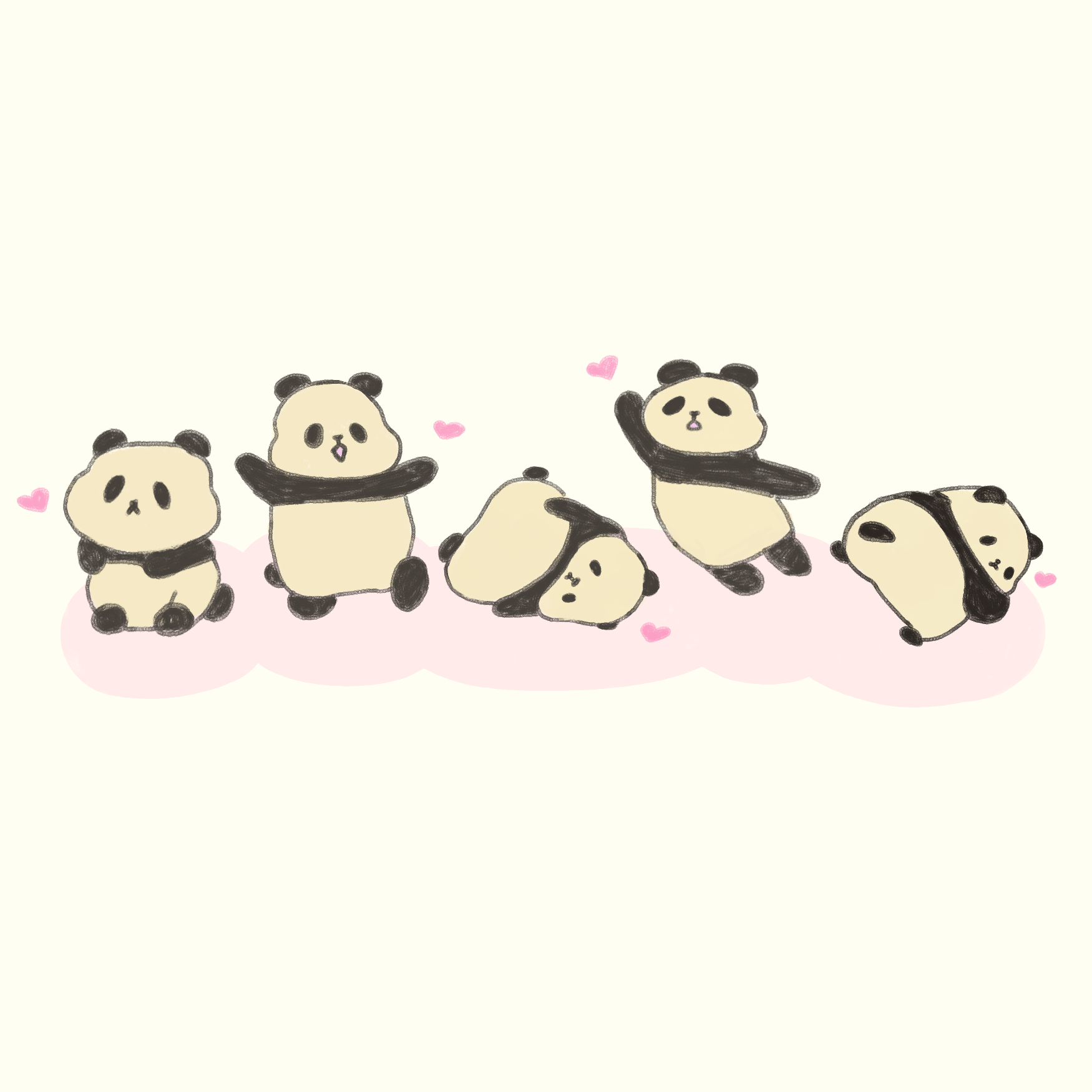 A row of five cute pandas in a row - Panda