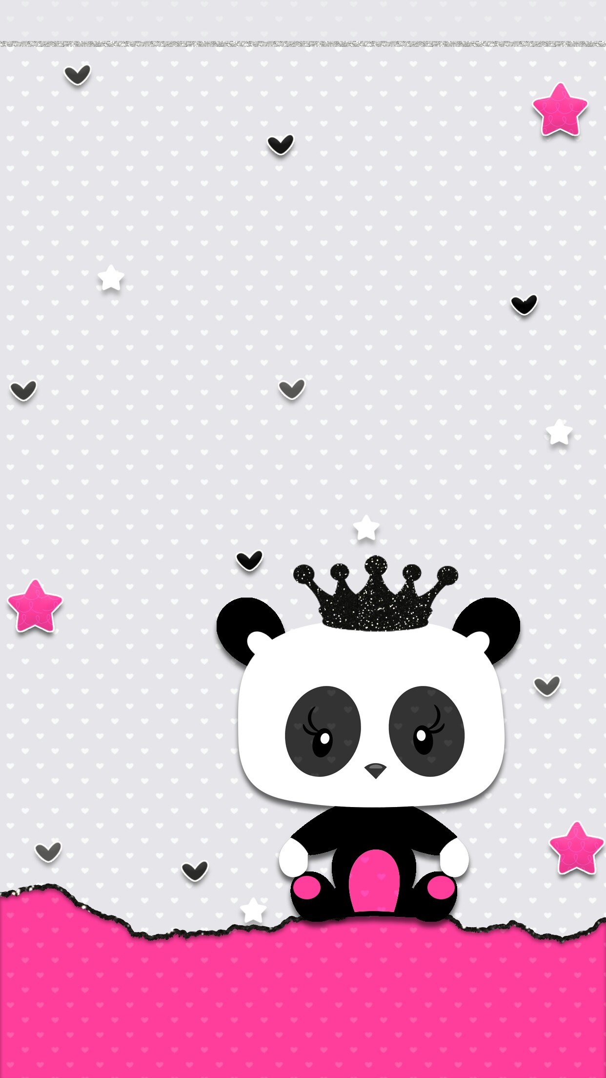A pink and black bear with stars on it - Panda
